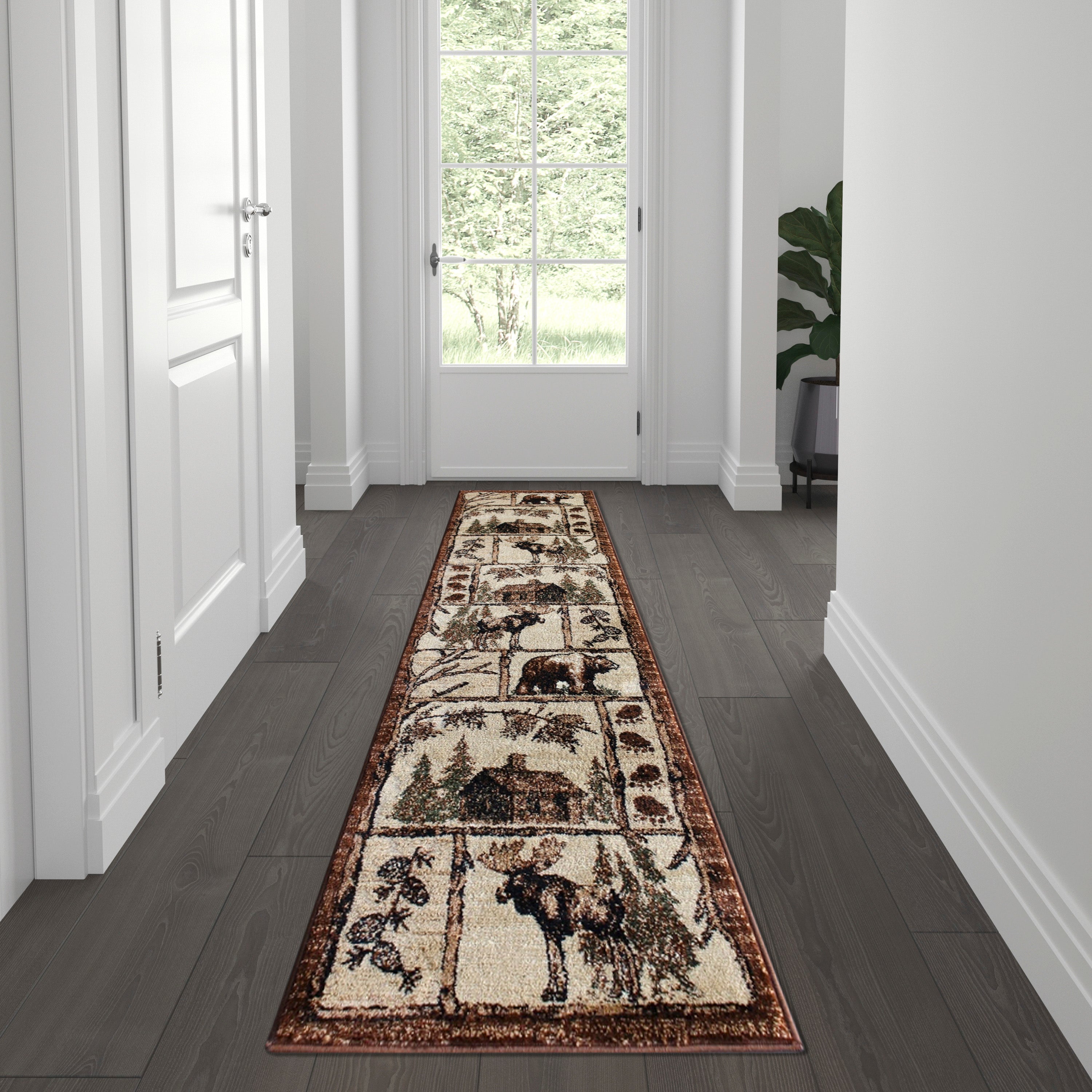 Vale Collection Rustic Wildlife Themed Area Rug - Olefin Rug with Jute Backing - Entryway, Living Room, or Bedroom