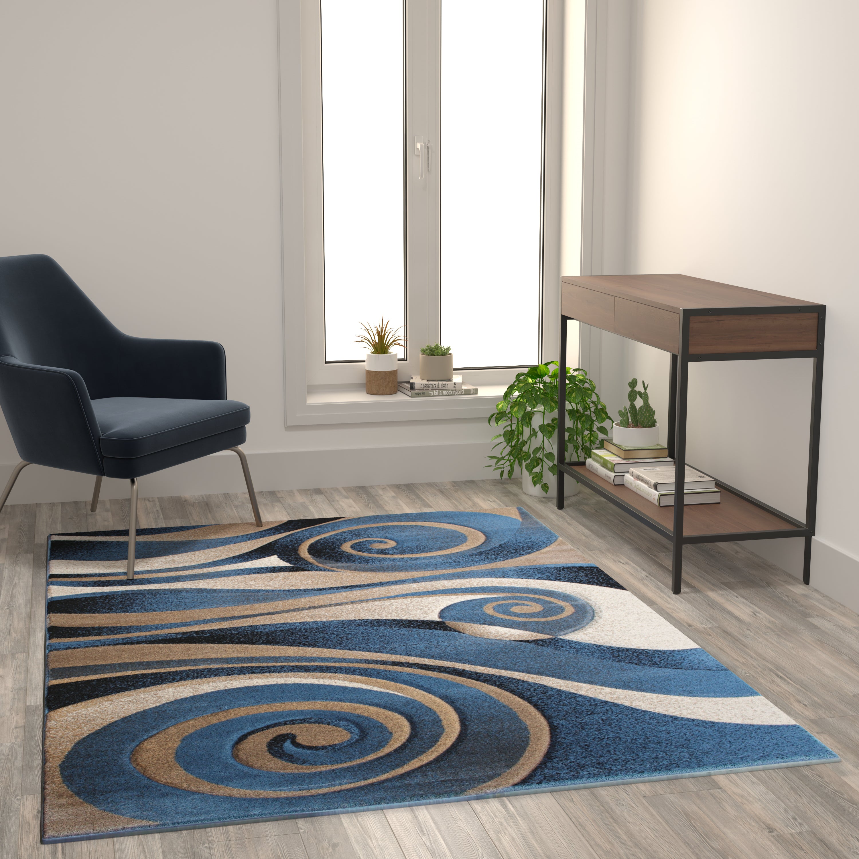 Coterie Collection Modern Circular Patterned Indoor Area Rug - Olefin Fibers with Jute Backing-Area Rug-Flash Furniture-Wall2Wall Furnishings