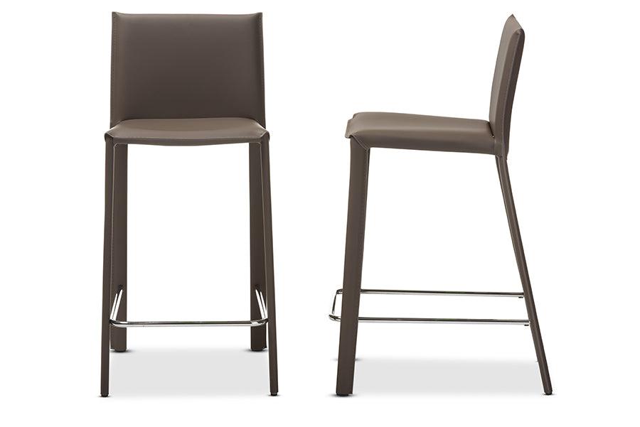Crawford Modern and Contemporary Leather Upholstered Counter Height Stool (Set of 2)