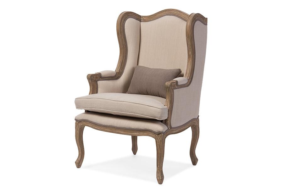 Oreille French Provincial Style Wash Distressed Two-tone Upholstered Armchair
