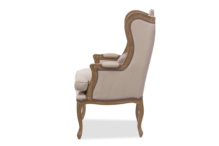Oreille French Provincial Style Wash Distressed Two-tone Upholstered Armchair