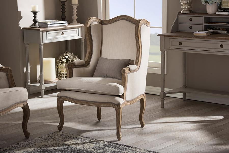 Oreille French Provincial Style Wash Distressed Two-tone Upholstered Armchair