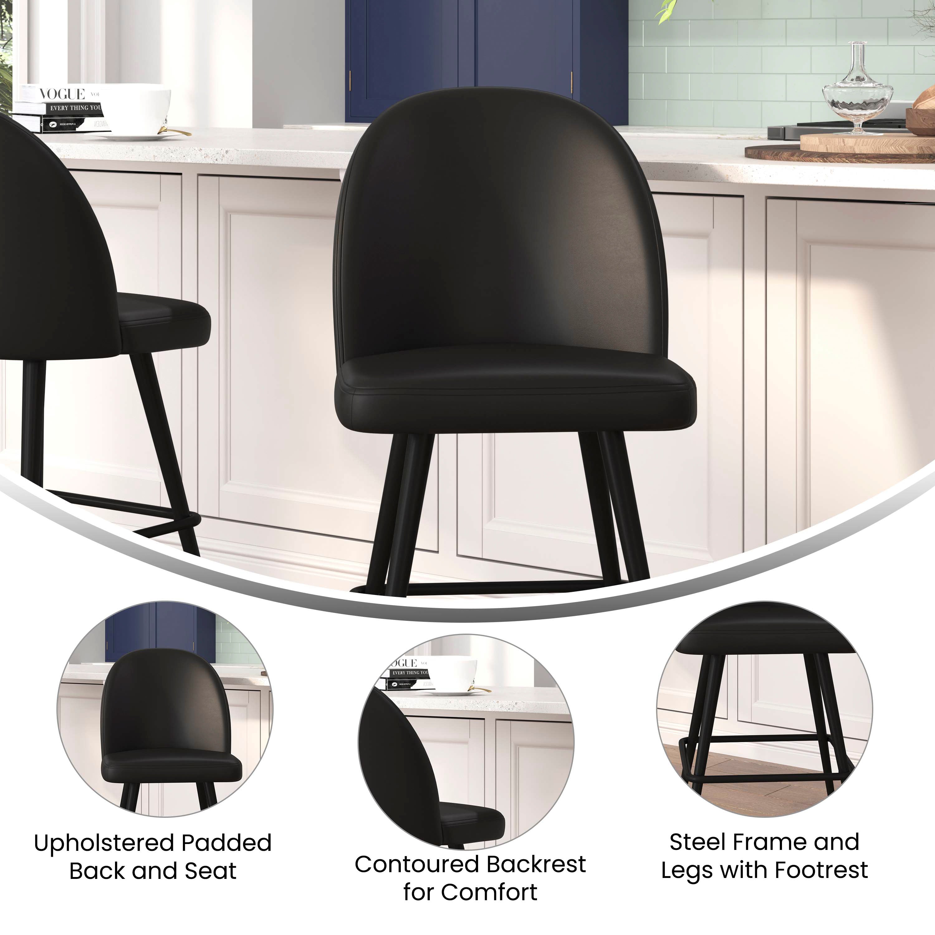 Lyla Set of 2 Commercial Modern Armless Counter Stools with Contoured Backrests, Steel Frames and Footrests-Set of 2