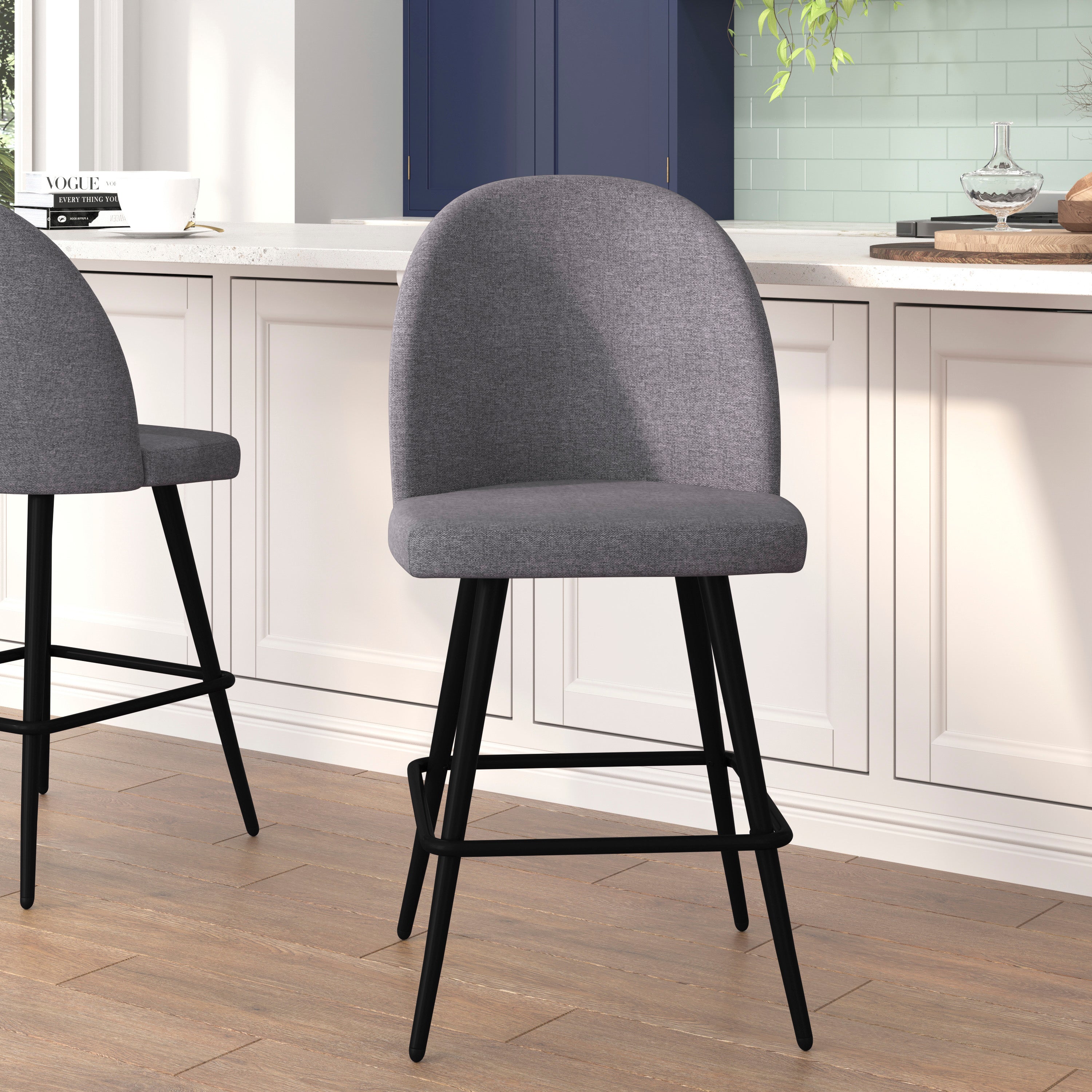 Lyla Set of 2 Commercial Modern Armless Counter Stools with Contoured Backrests, Steel Frames and Footrests-Set of 2