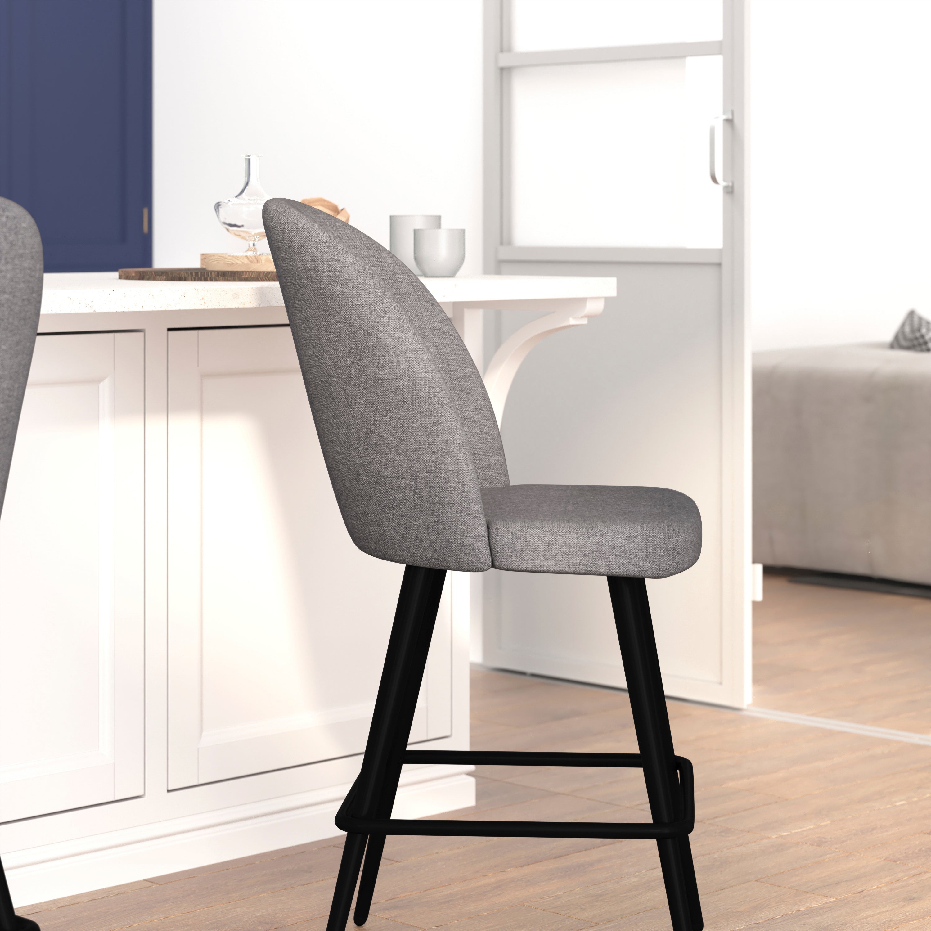 Lyla Set of 2 Commercial Modern Armless Counter Stools with Contoured Backrests, Steel Frames and Footrests-Set of 2