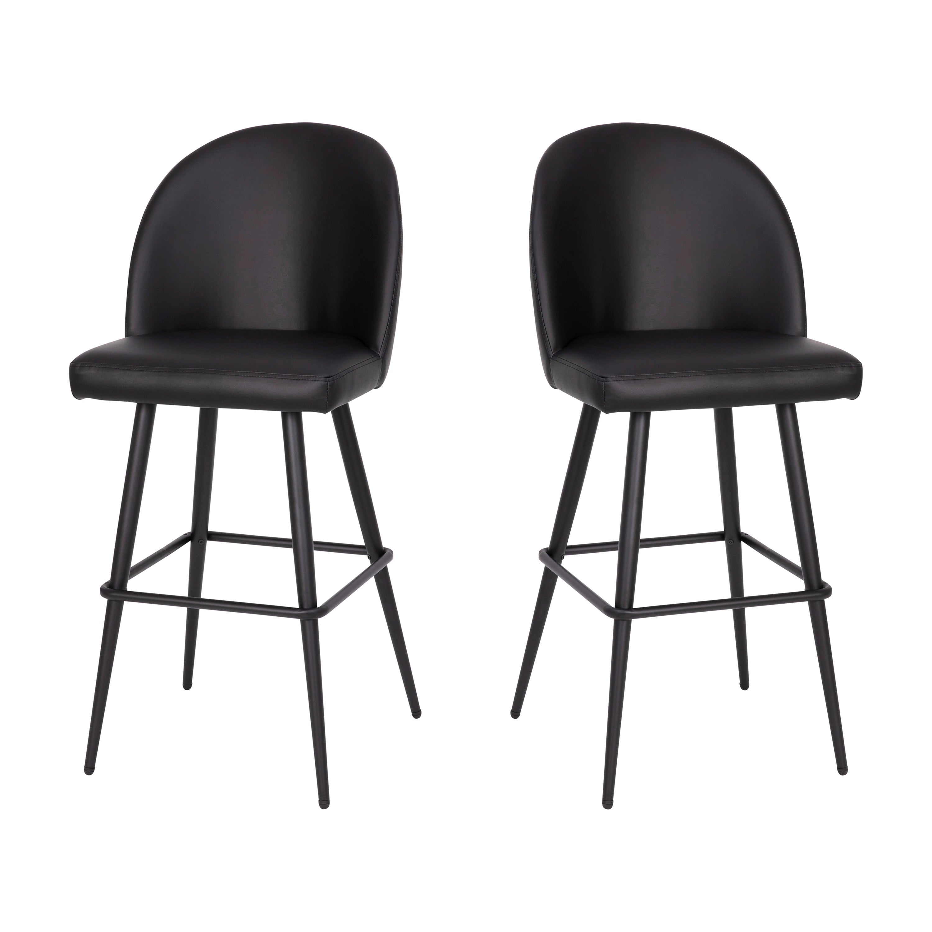 Lyla Modern Armless Barstools with Contoured Backrest, Steel Frame and Integrated Footrest - Set of 2