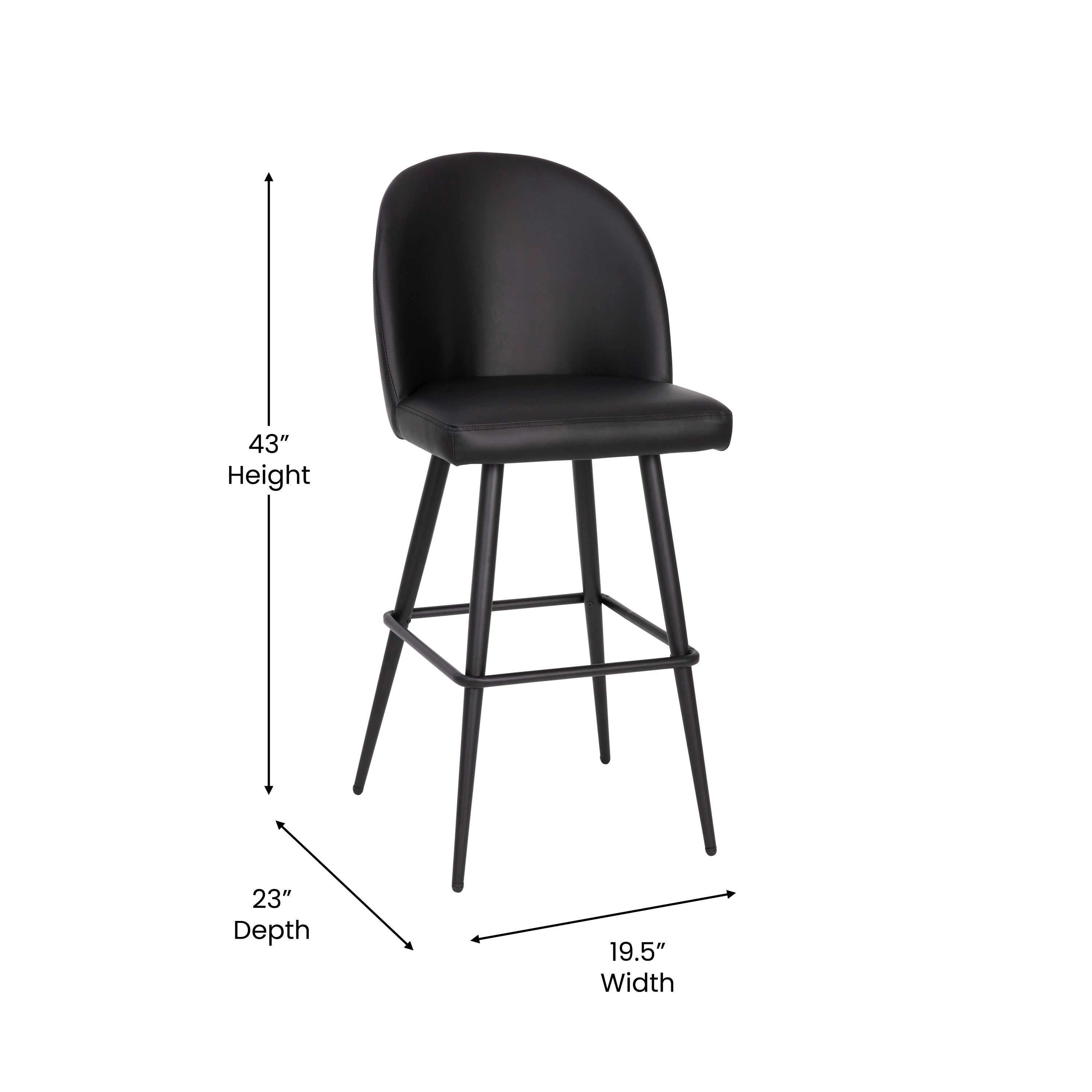 Lyla Modern Armless Barstools with Contoured Backrest, Steel Frame and Integrated Footrest - Set of 2