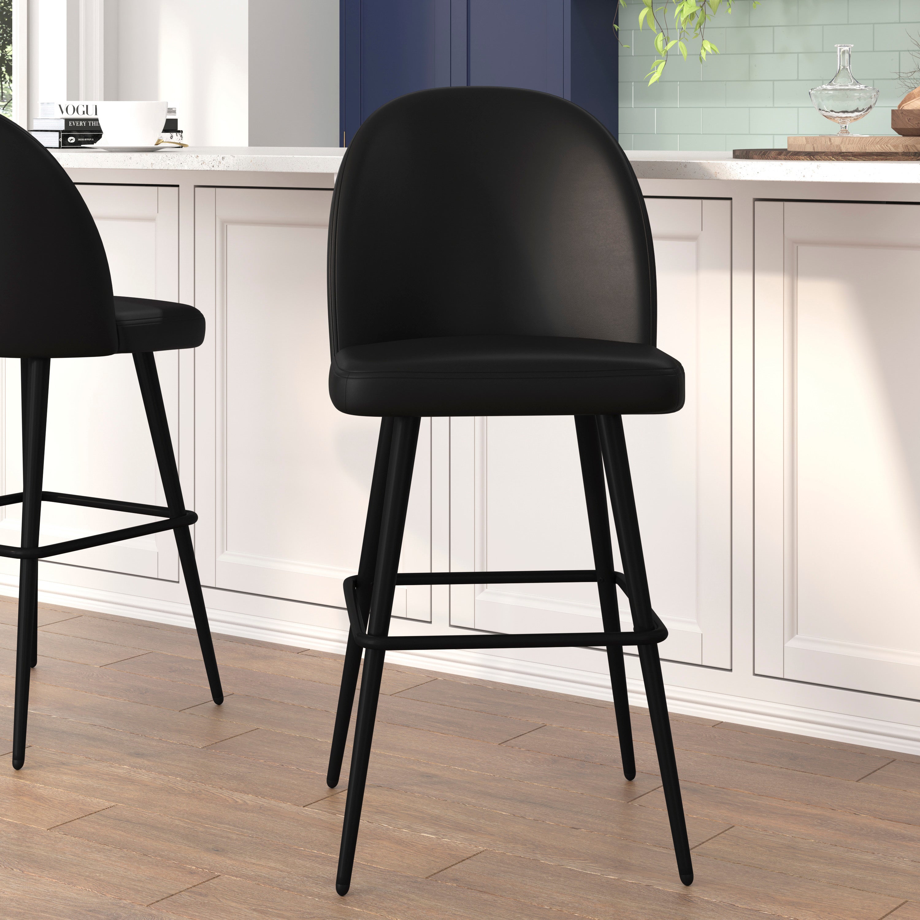 Lyla Modern Armless Barstools with Contoured Backrest, Steel Frame and Integrated Footrest - Set of 2