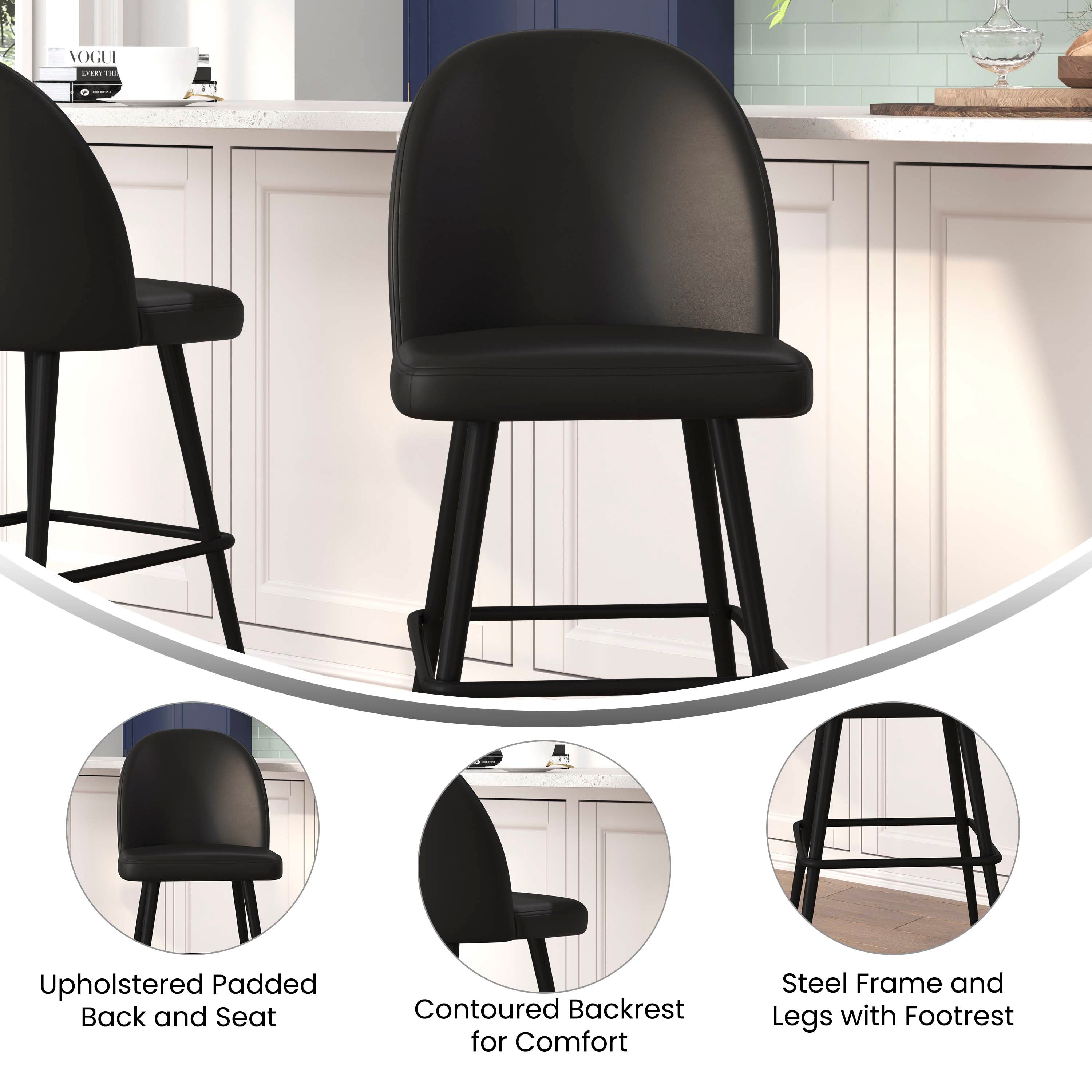 Lyla Modern Armless Barstools with Contoured Backrest, Steel Frame and Integrated Footrest - Set of 2