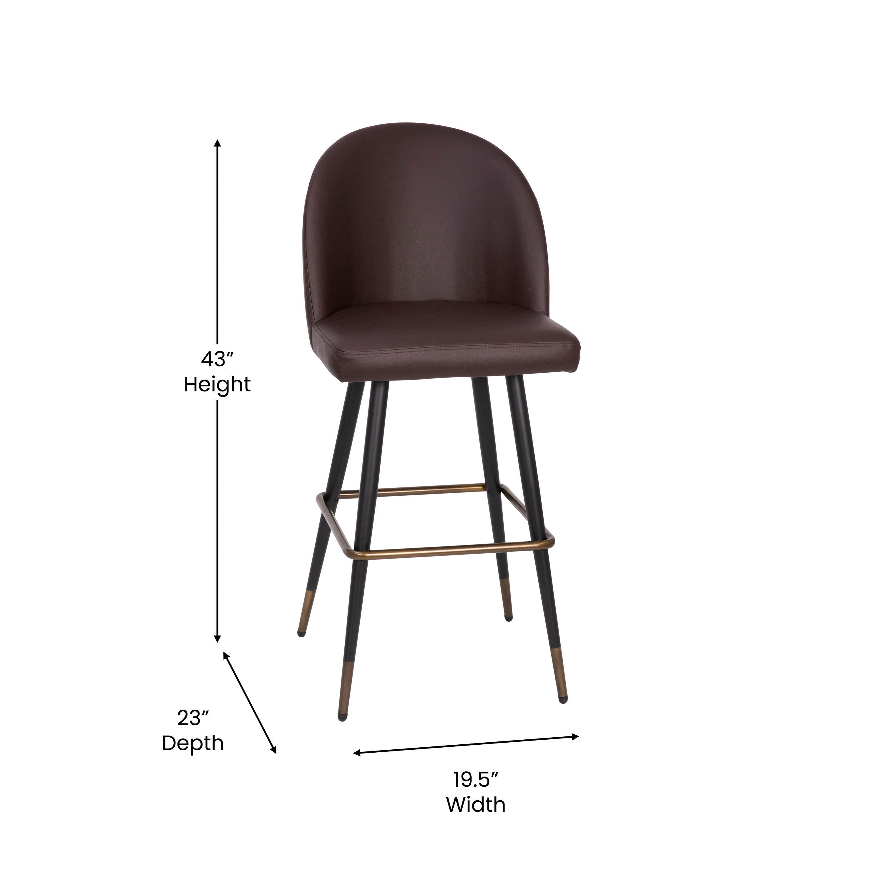 Lyla Modern Armless Barstools with Contoured Backrest, Steel Frame and Integrated Footrest - Set of 2