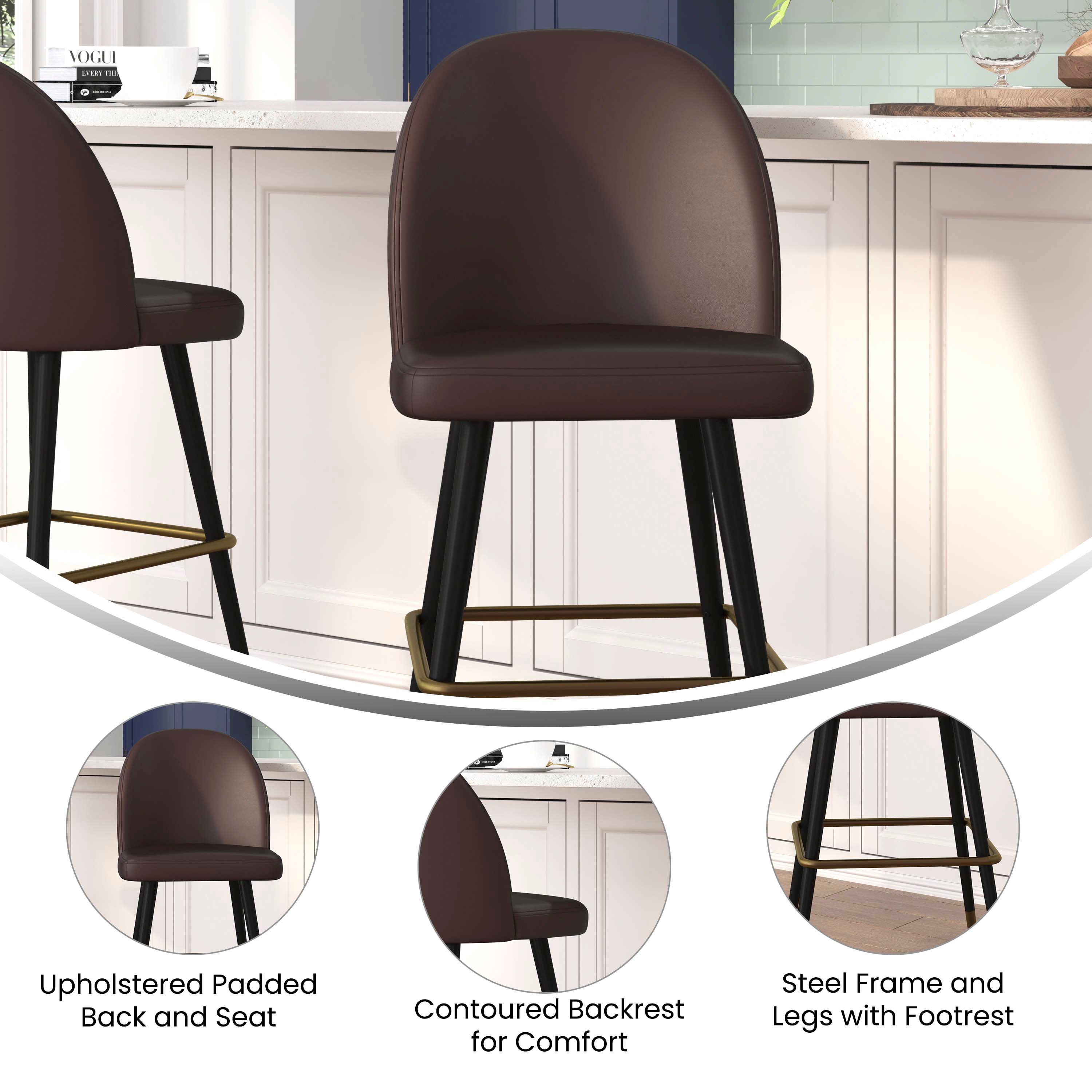 Lyla Modern Armless Barstools with Contoured Backrest, Steel Frame and Integrated Footrest - Set of 2