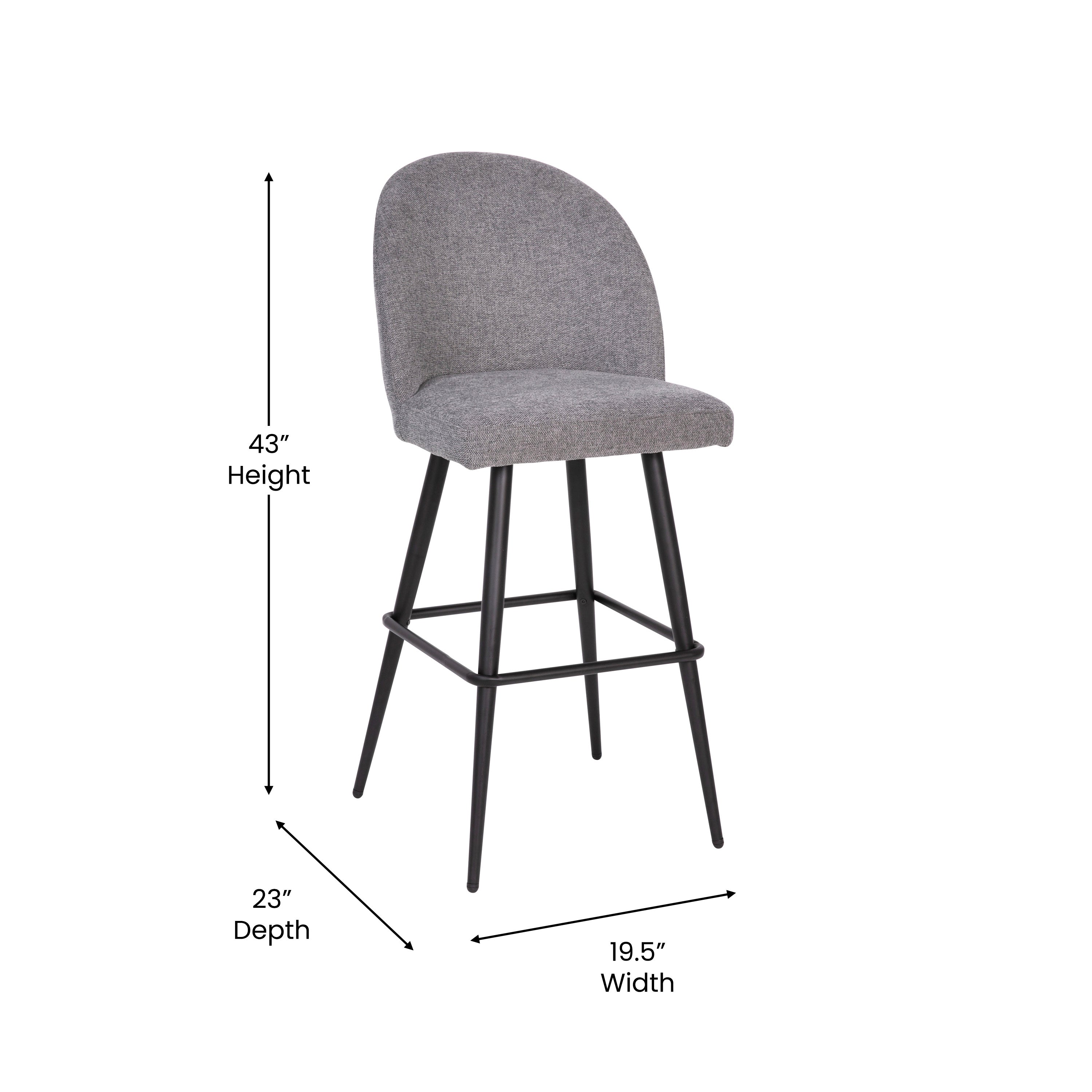 Lyla Modern Armless Barstools with Contoured Backrest, Steel Frame and Integrated Footrest - Set of 2
