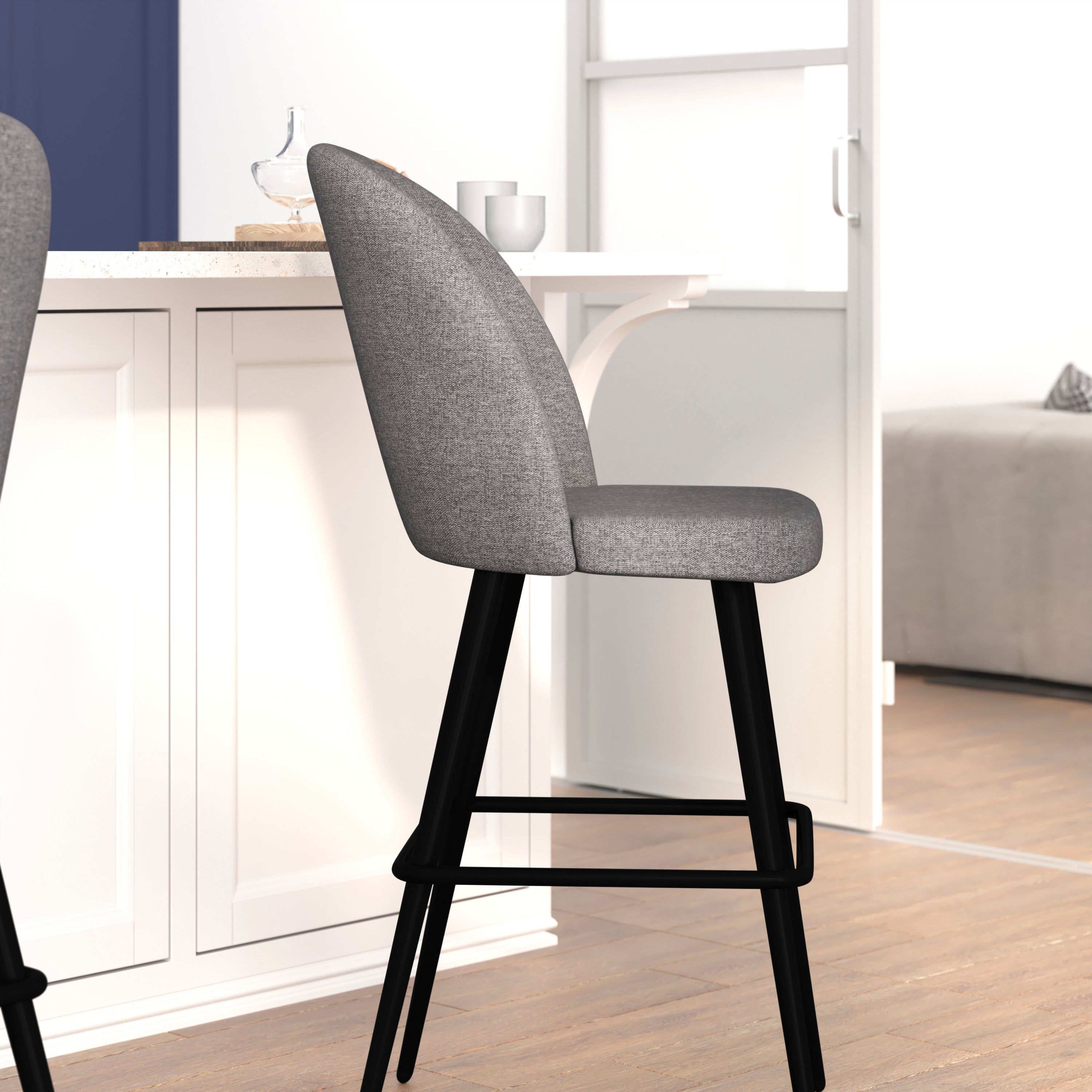 Lyla Modern Armless Barstools with Contoured Backrest, Steel Frame and Integrated Footrest - Set of 2