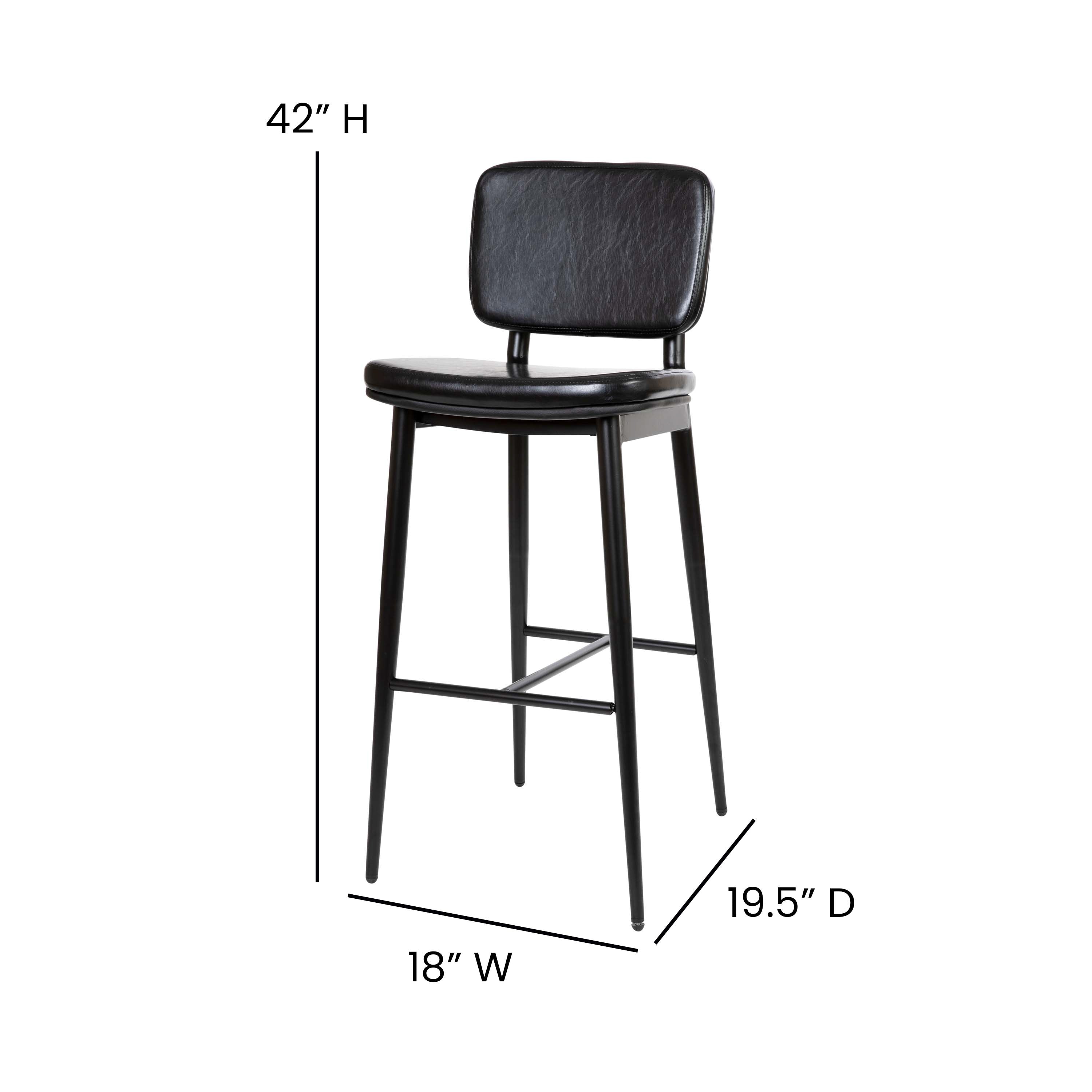 Kenzie Mid-Back Barstools - LeatherSoft Upholstery - Iron Frame with Integrated Footrest - Set of 2
