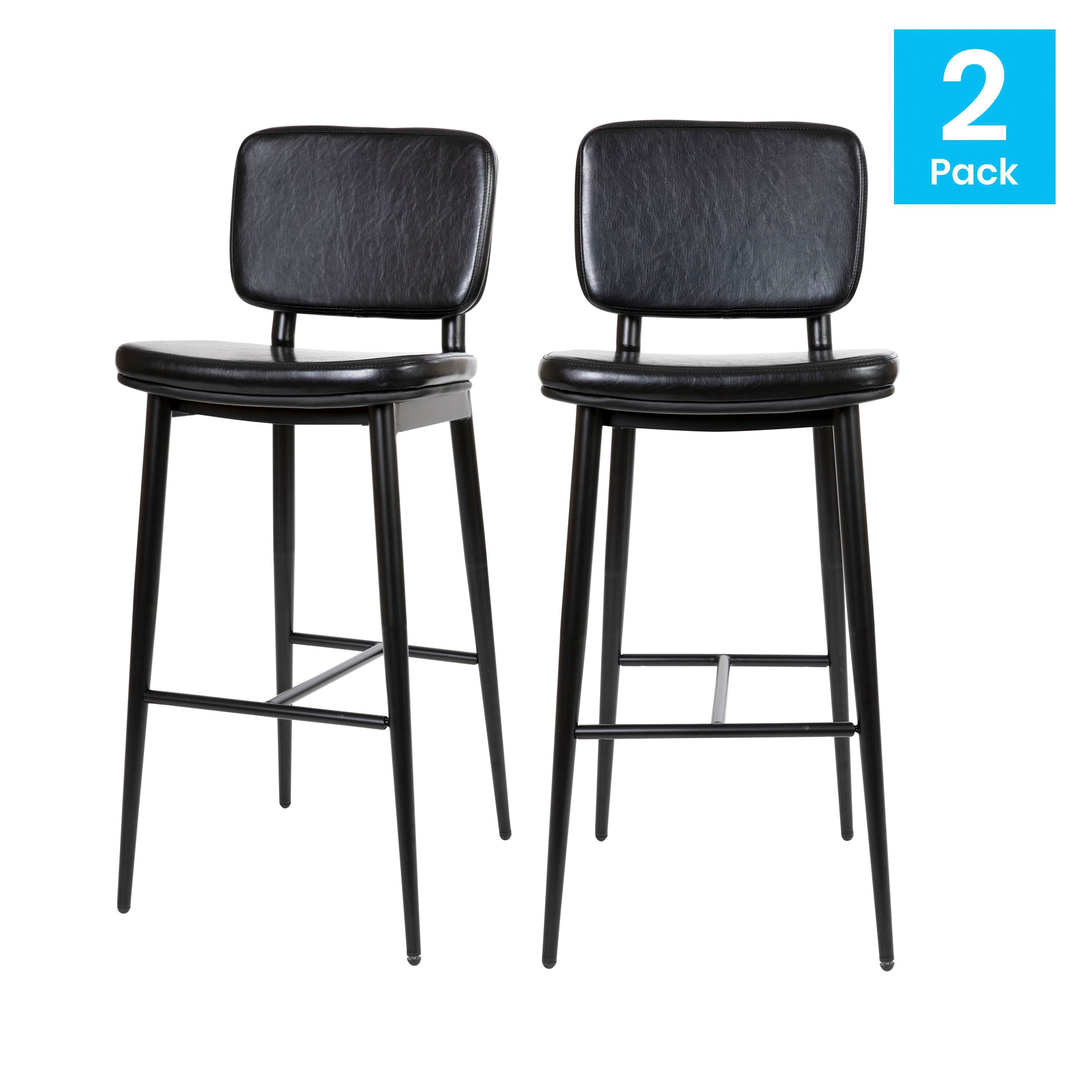 Kenzie Mid-Back Barstools - LeatherSoft Upholstery - Iron Frame with Integrated Footrest - Set of 2