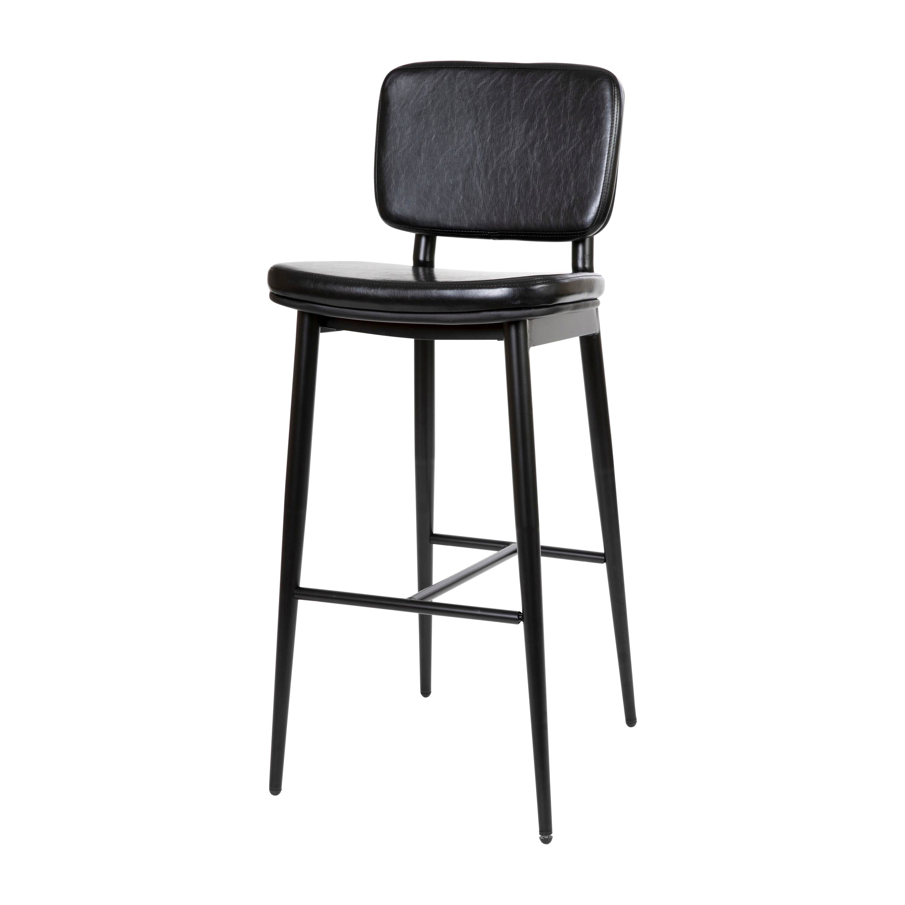 Kenzie Mid-Back Barstools - LeatherSoft Upholstery - Iron Frame with Integrated Footrest - Set of 2