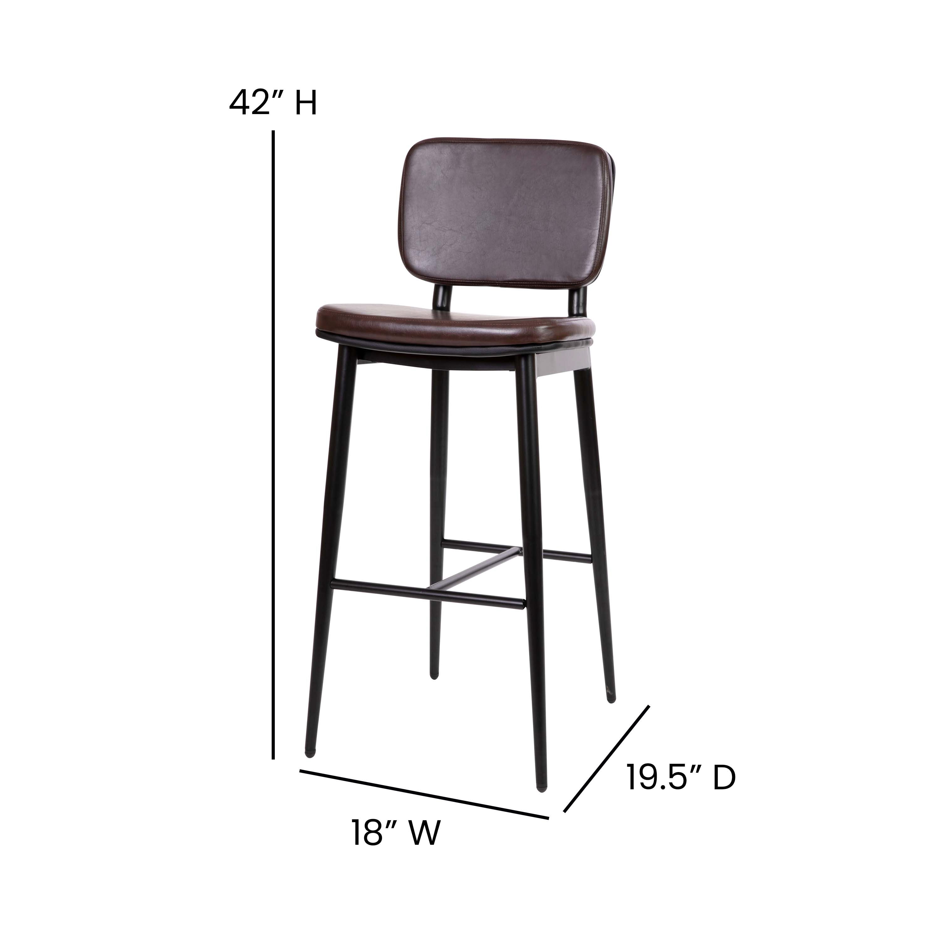 Kenzie Mid-Back Barstools - LeatherSoft Upholstery - Iron Frame with Integrated Footrest - Set of 2