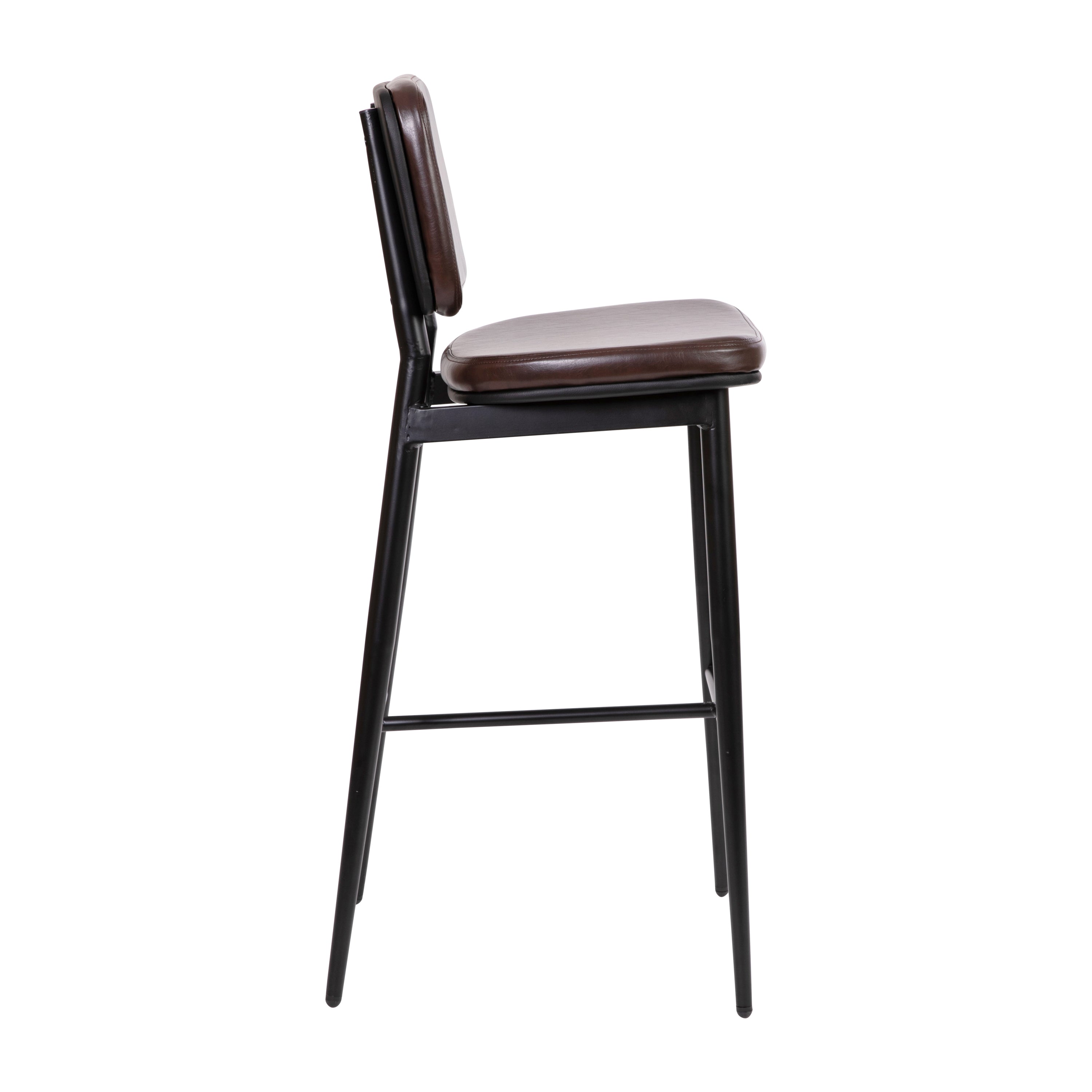 Kenzie Mid-Back Barstools - LeatherSoft Upholstery - Iron Frame with Integrated Footrest - Set of 2