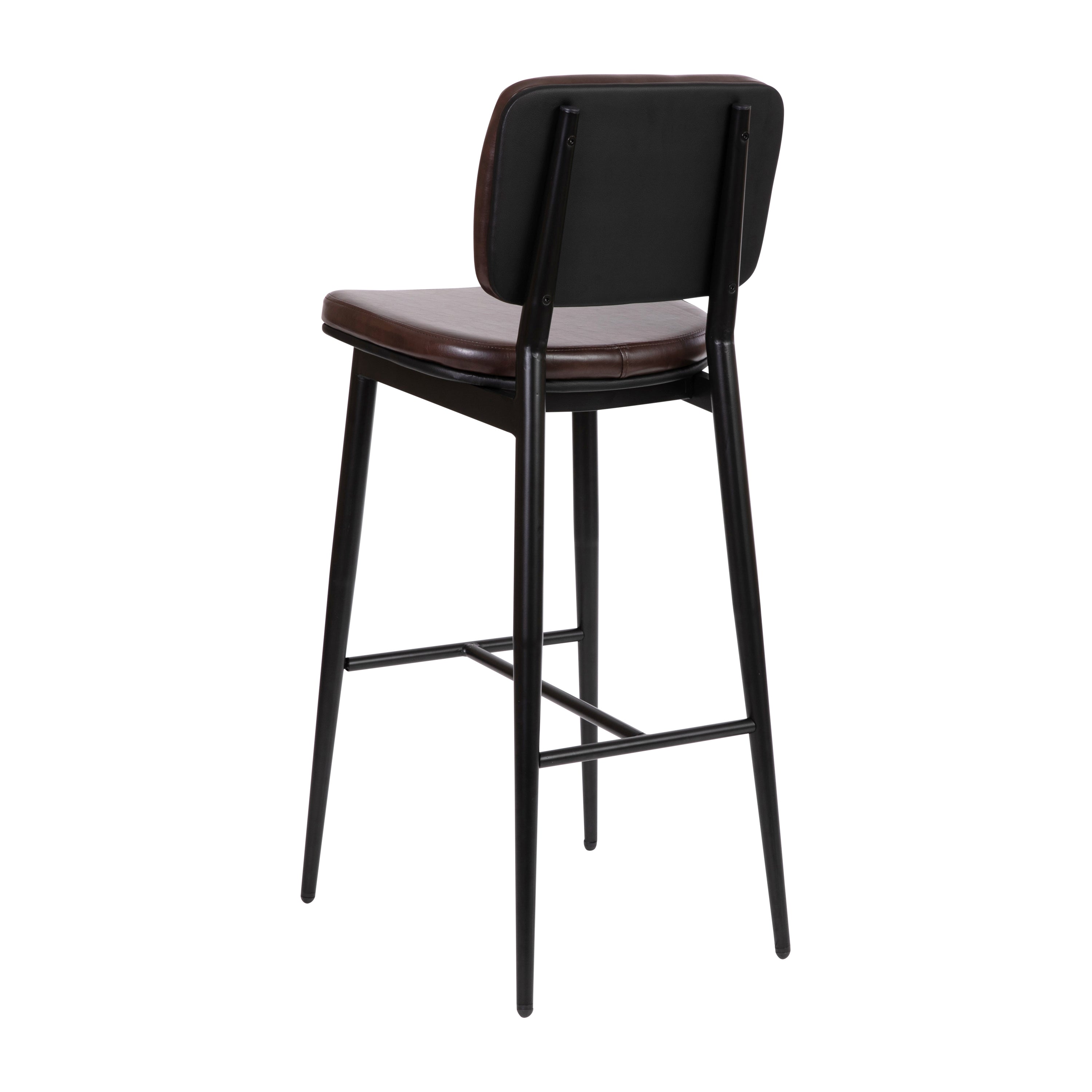 Kenzie Mid-Back Barstools - LeatherSoft Upholstery - Iron Frame with Integrated Footrest - Set of 2