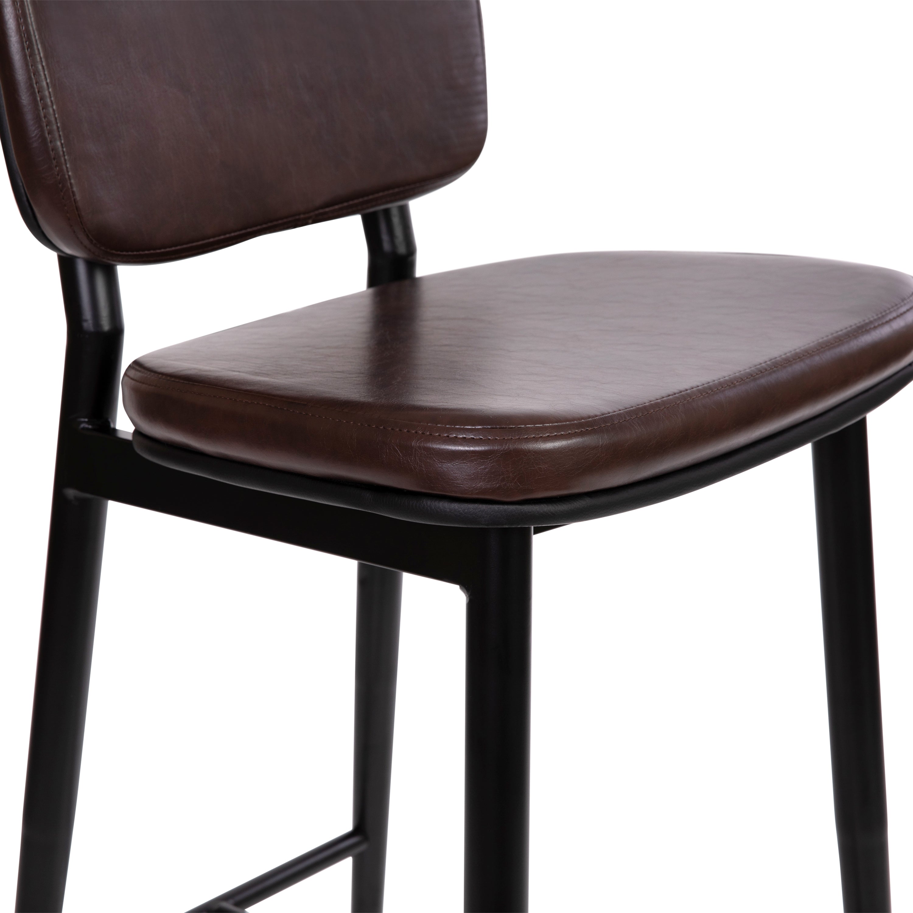 Kenzie Mid-Back Barstools - LeatherSoft Upholstery - Iron Frame with Integrated Footrest - Set of 2