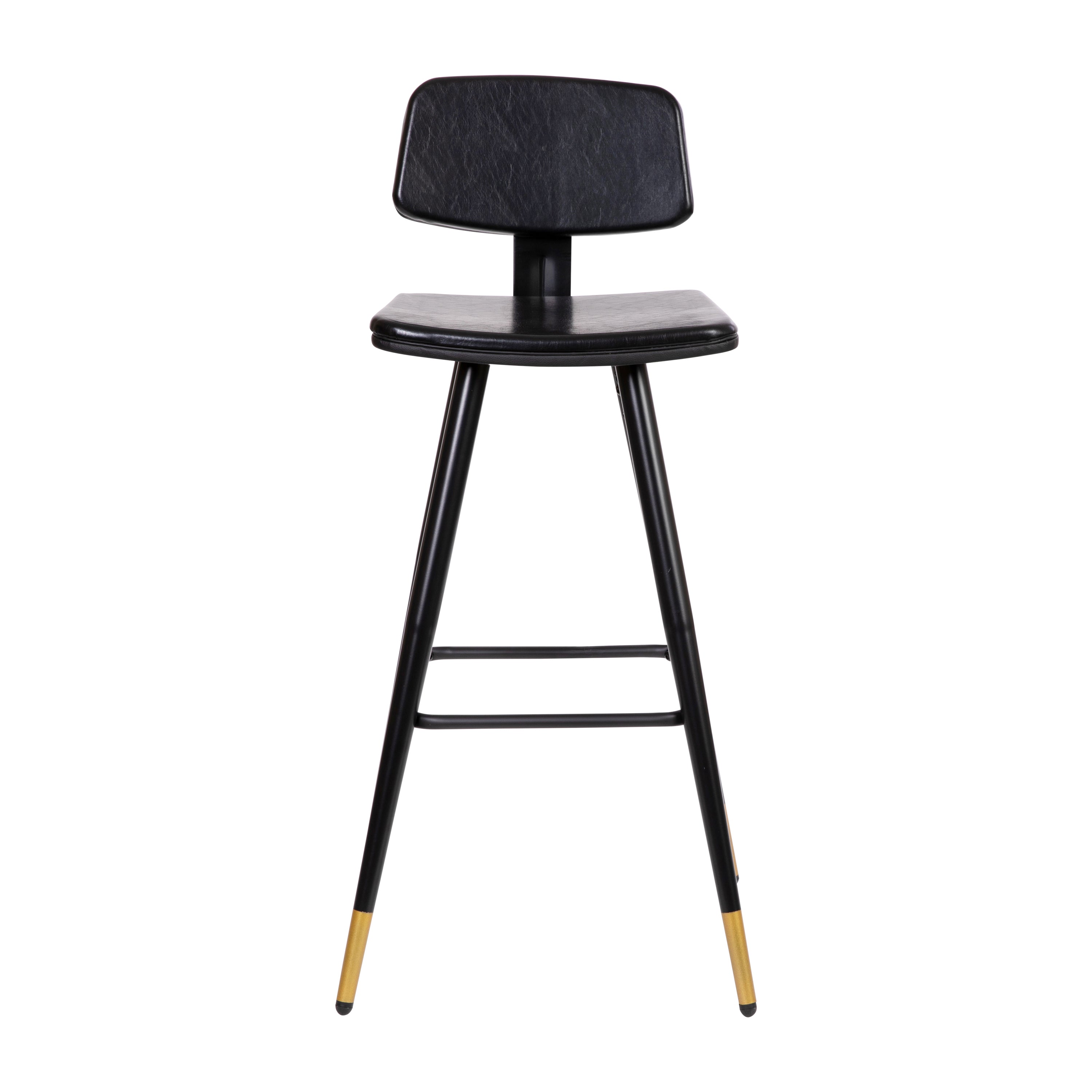 Kora Low Back Barstools-LeatherSoft Upholstery-Iron Frame-Integrated Footrest-Gold Tipped Legs-Set of 2