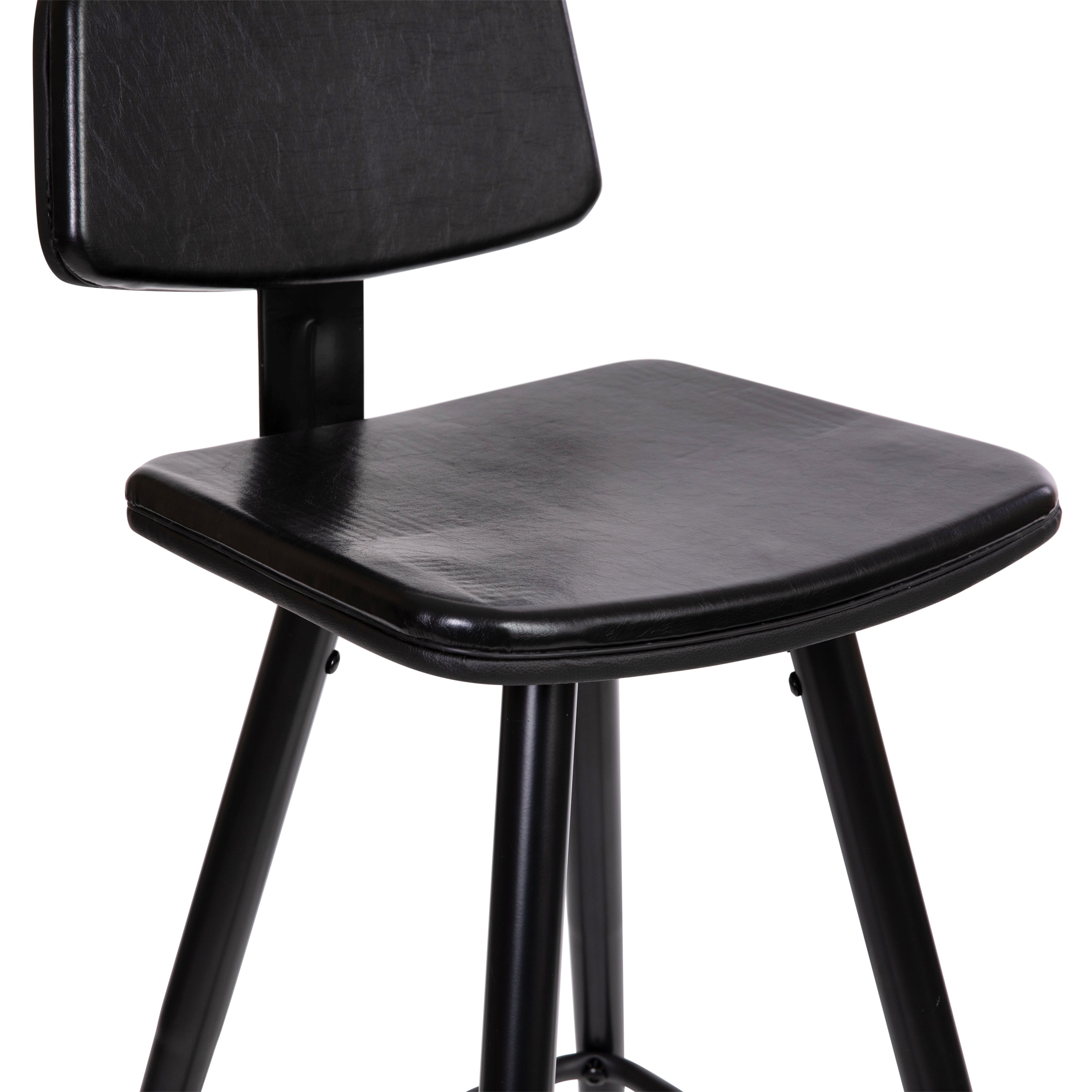 Kora Low Back Barstools-LeatherSoft Upholstery-Iron Frame-Integrated Footrest-Gold Tipped Legs-Set of 2