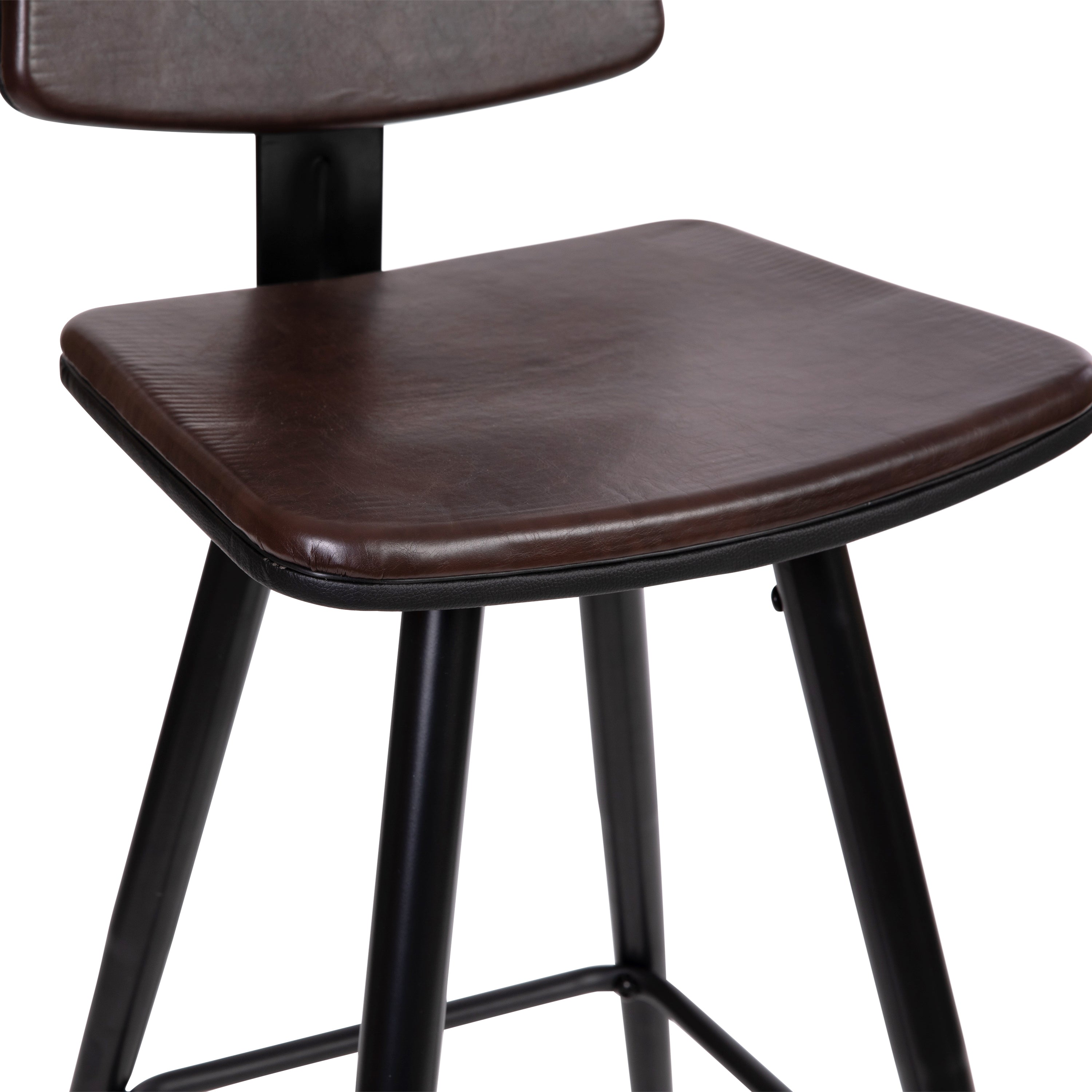 Kora Low Back Barstools-LeatherSoft Upholstery-Iron Frame-Integrated Footrest-Gold Tipped Legs-Set of 2