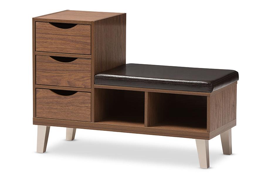 Arielle Modern and Contemporary Wood 3-Drawer Shoe Storage Padded Leatherette Seating Bench