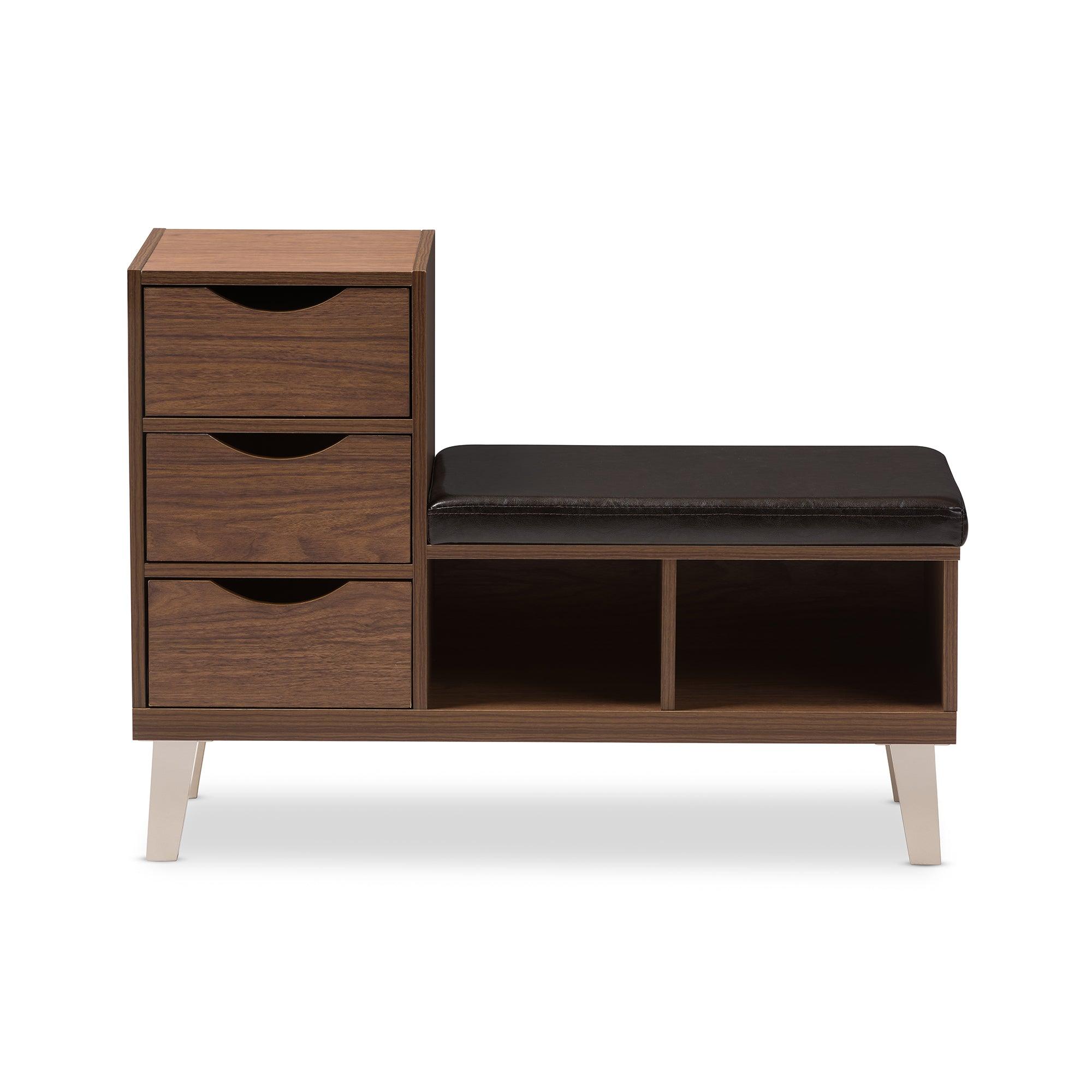 Arielle Modern and Contemporary Wood 3-Drawer Shoe Storage Padded Leatherette Seating Bench