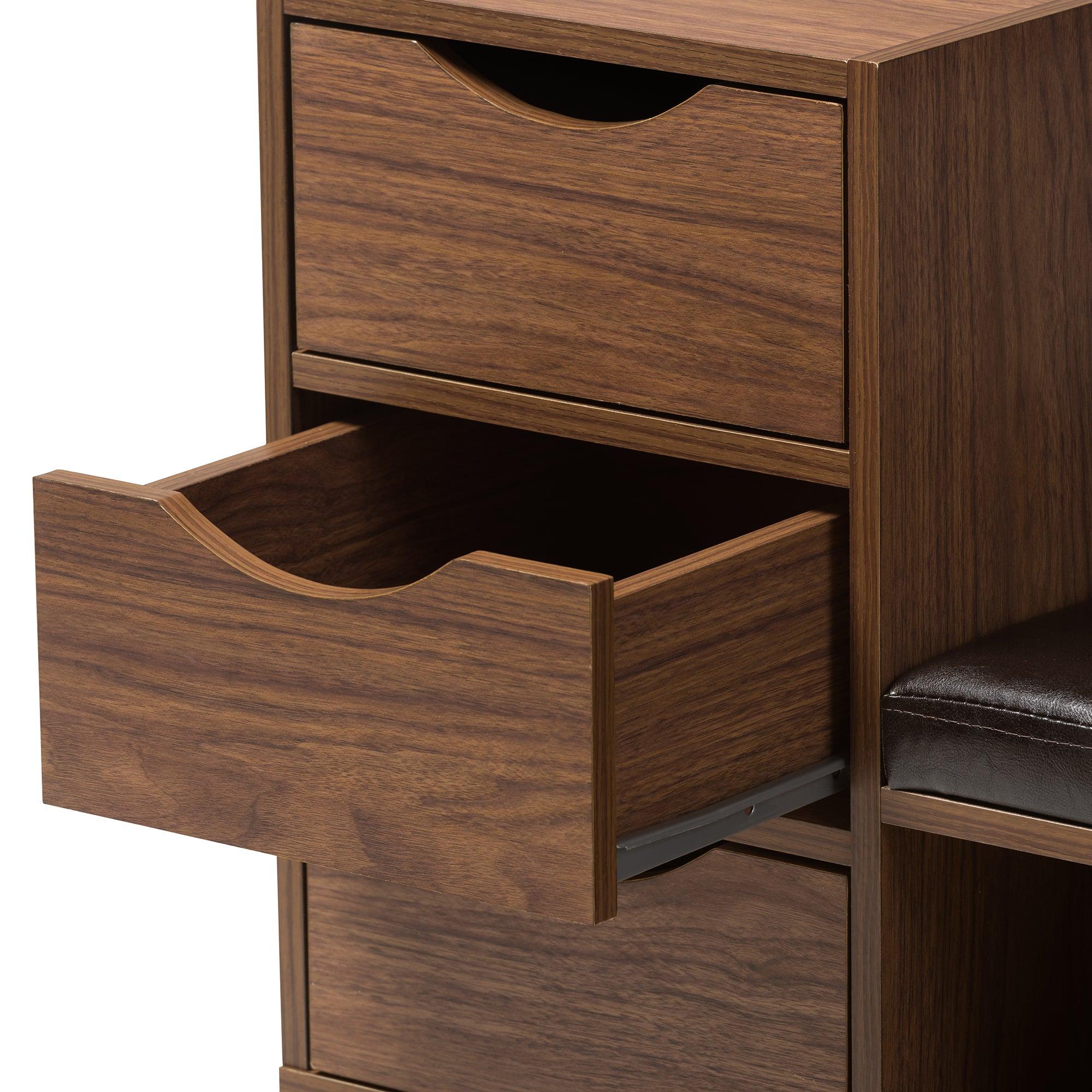Arielle Modern and Contemporary Wood 3-Drawer Shoe Storage Padded Leatherette Seating Bench