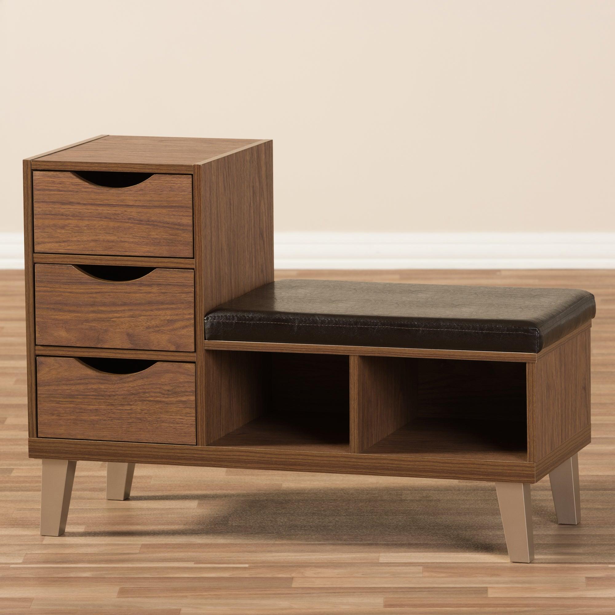 Arielle Modern and Contemporary Wood 3-Drawer Shoe Storage Padded Leatherette Seating Bench