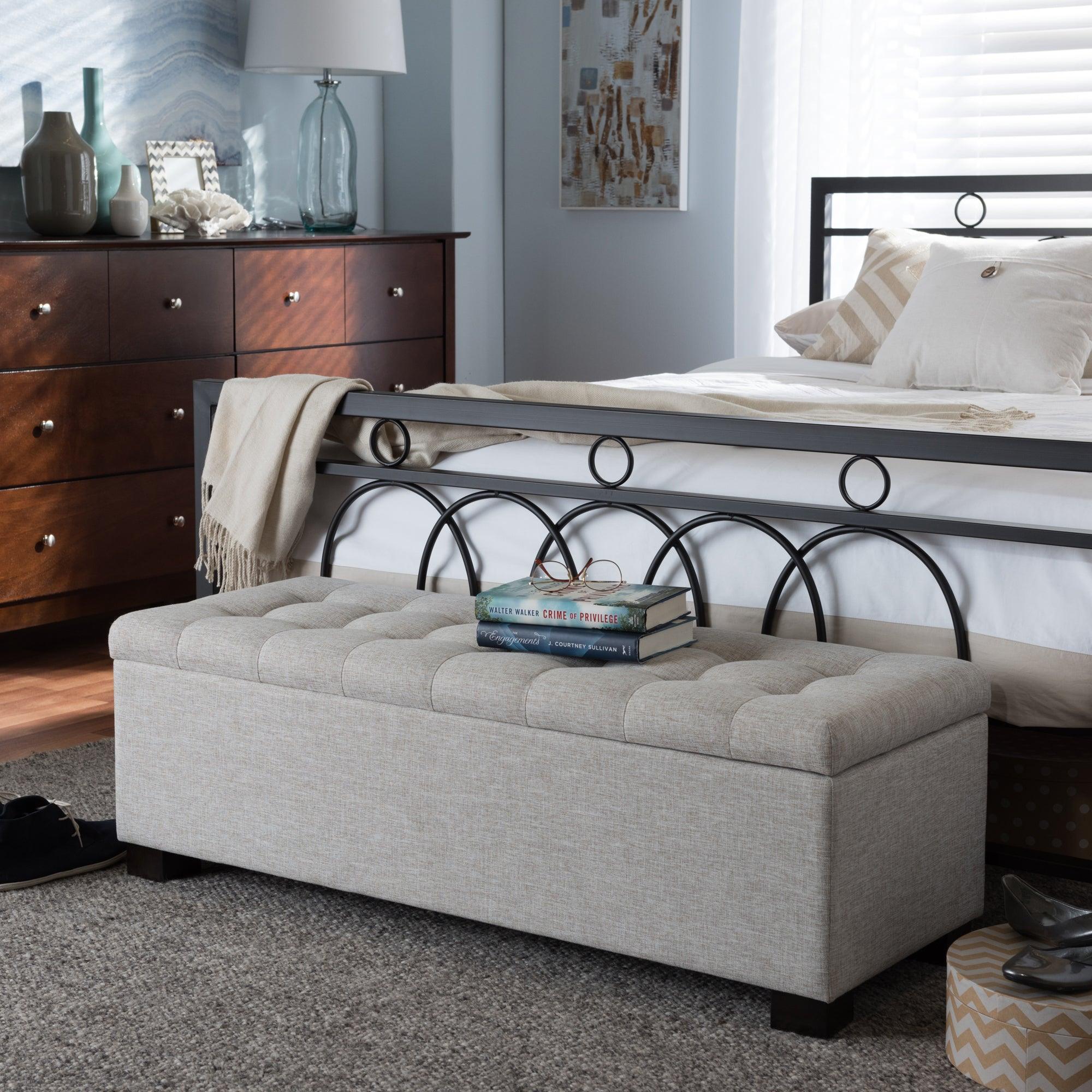 RoaNoke Modern and Contemporary Fabric Upholstered Grid-Tufting Storage Ottoman
