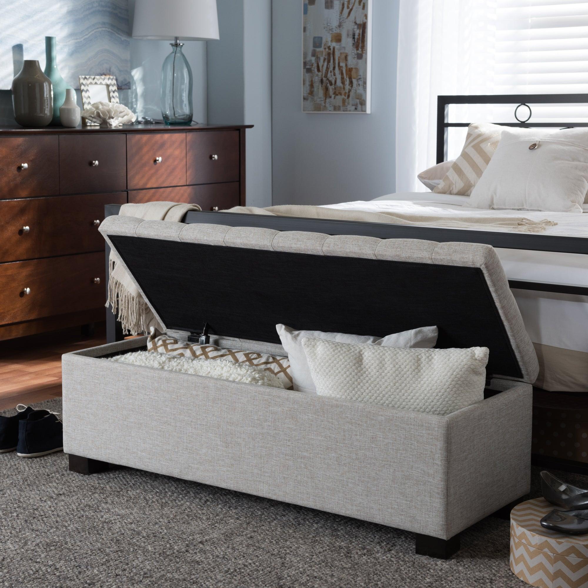 RoaNoke Modern and Contemporary Fabric Upholstered Grid-Tufting Storage Ottoman