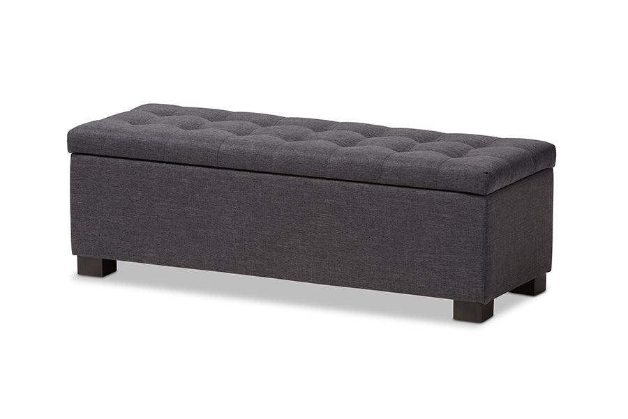 RoaNoke Modern and Contemporary Fabric Upholstered Grid-Tufting Storage Ottoman