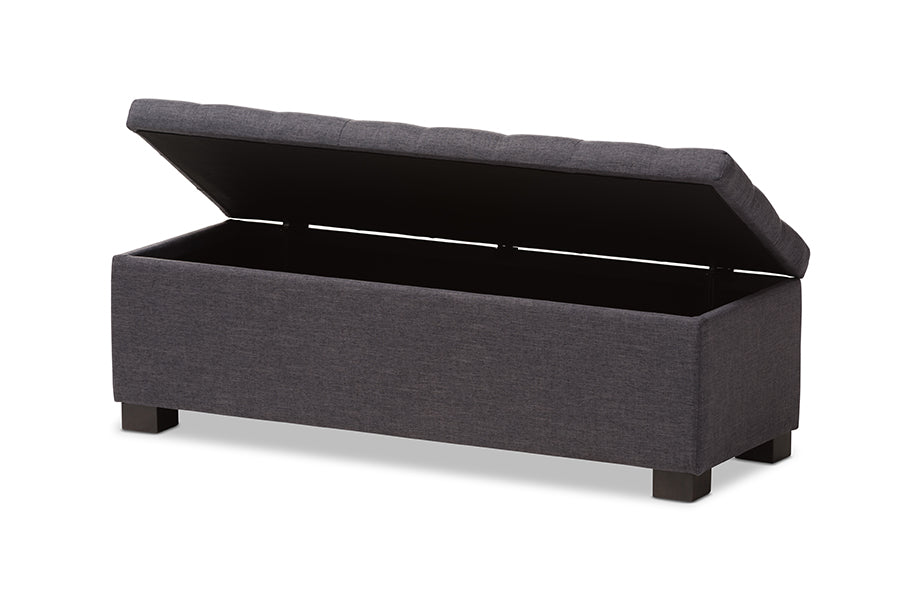 RoaNoke Modern and Contemporary Fabric Upholstered Grid-Tufting Storage Ottoman
