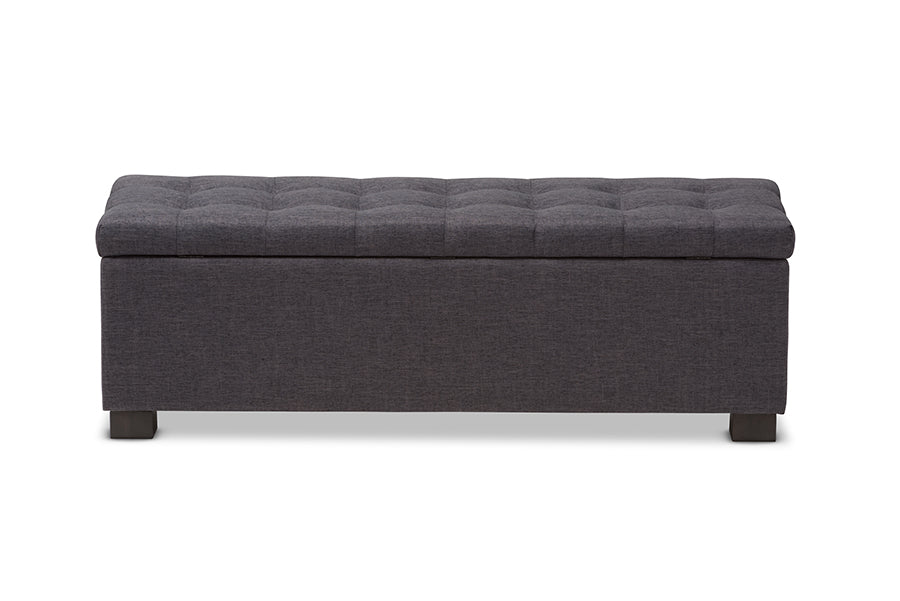RoaNoke Modern and Contemporary Fabric Upholstered Grid-Tufting Storage Ottoman