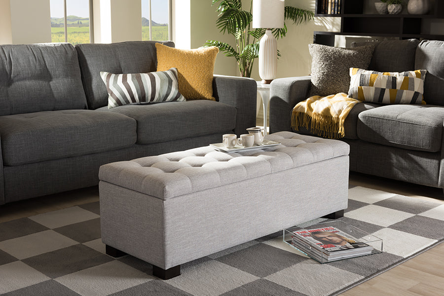 RoaNoke Modern and Contemporary Fabric Upholstered Grid-Tufting Storage Ottoman