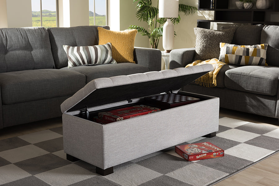 RoaNoke Modern and Contemporary Fabric Upholstered Grid-Tufting Storage Ottoman