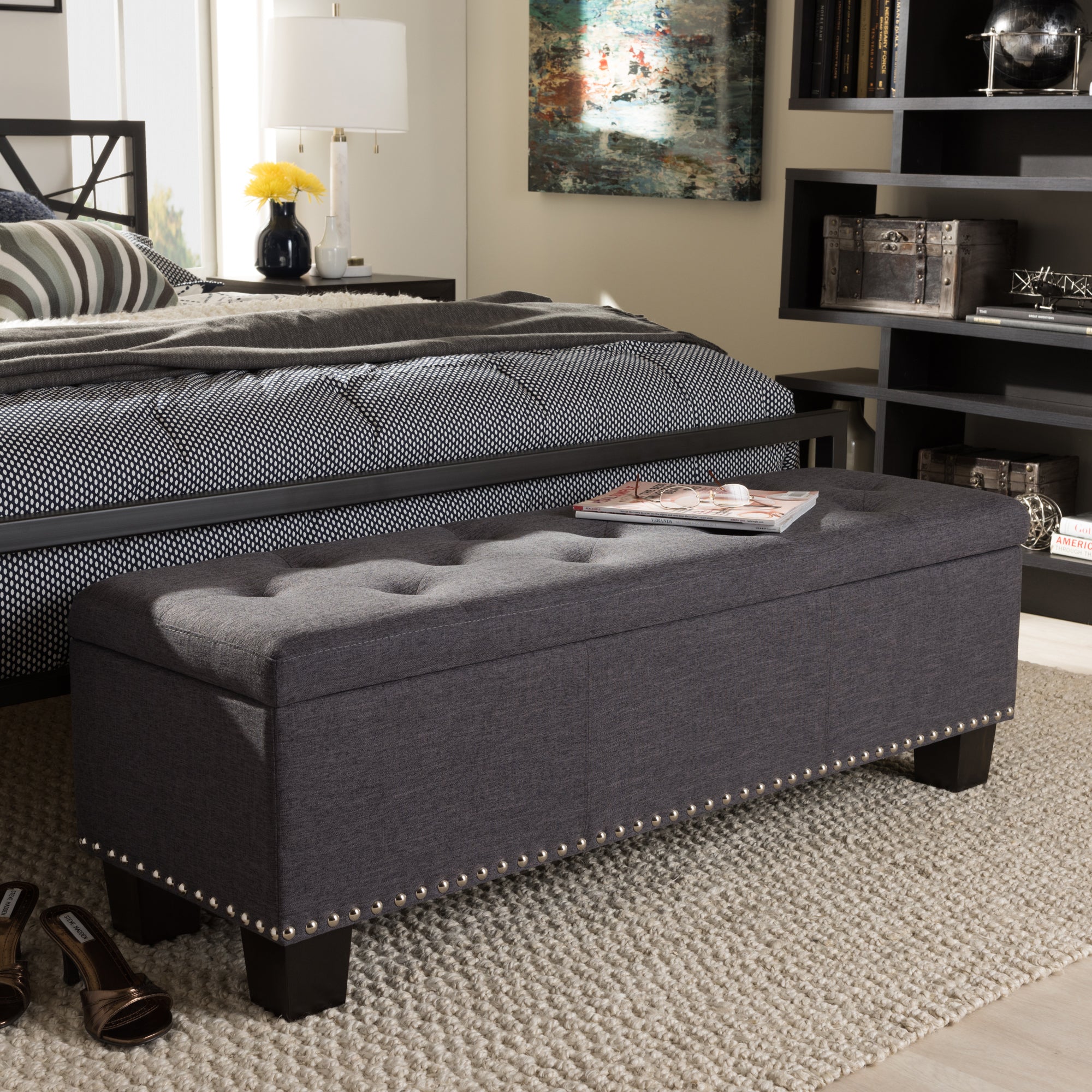 Hannah Modern and Contemporary Fabric Upholstered Button-Tufting Storage Ottoman