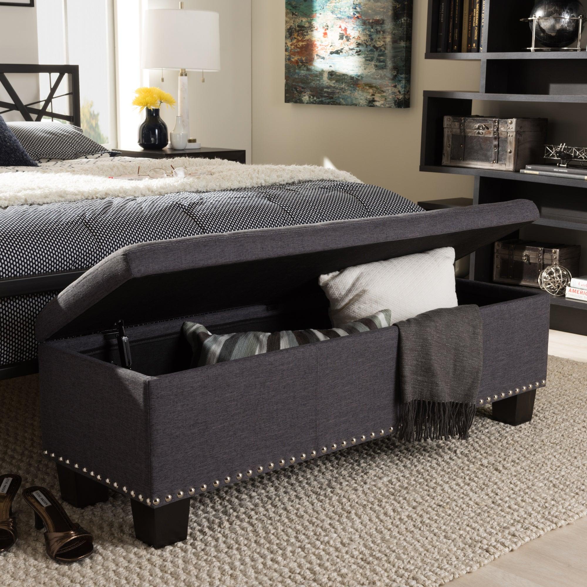 Hannah Modern and Contemporary Dark Fabric Upholstered Button-Tufting Storage Ottoman Bench