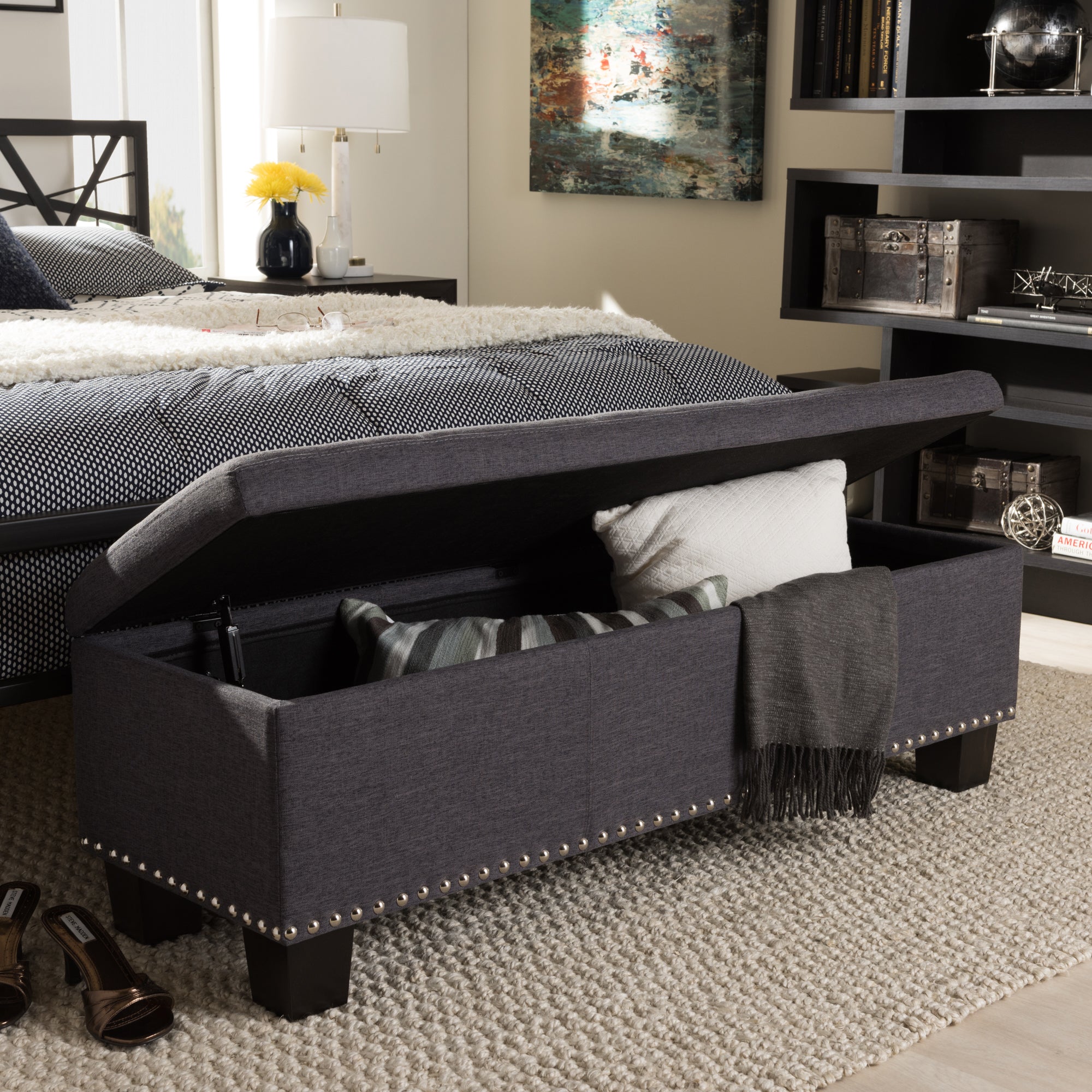 Hannah Modern and Contemporary Fabric Upholstered Button-Tufting Storage Ottoman