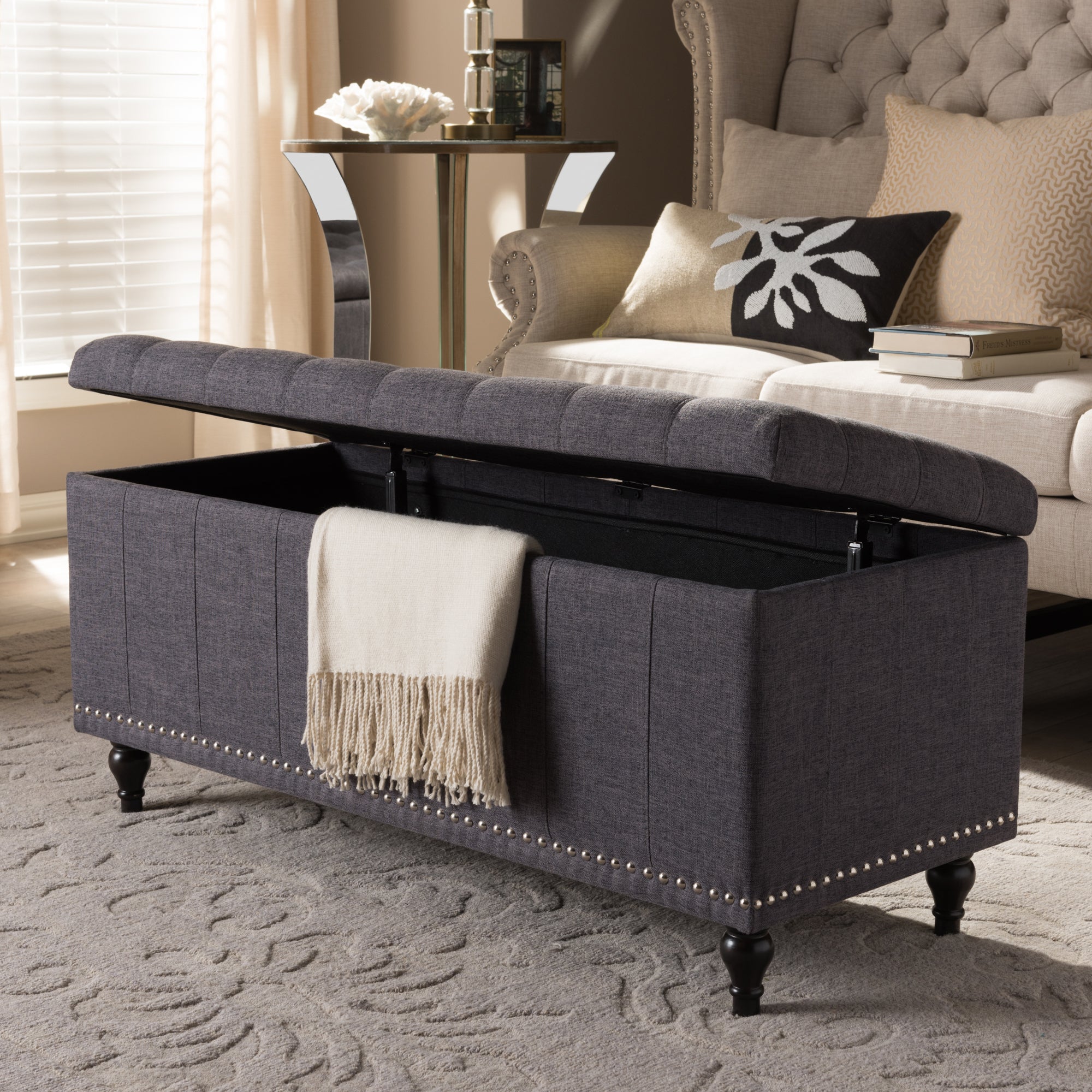 Kaylee Modern Classic Fabric Upholstered Button-Tufting Storage Ottoman
