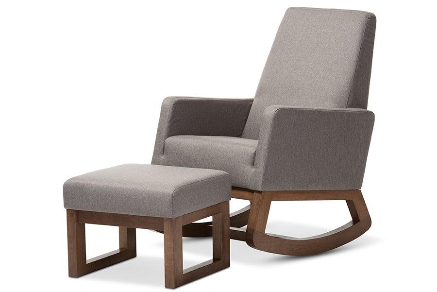 Yashiya Mid-century Retro Modern Fabric Upholstered Rocking Chair and Ottoman Set