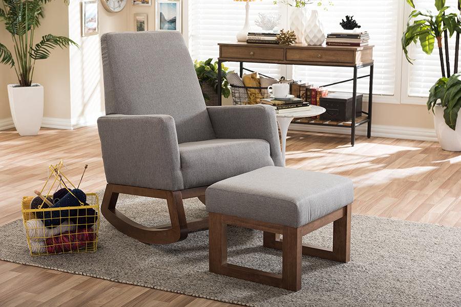 Yashiya Mid-century Retro Modern Fabric Upholstered Rocking Chair and Ottoman Set