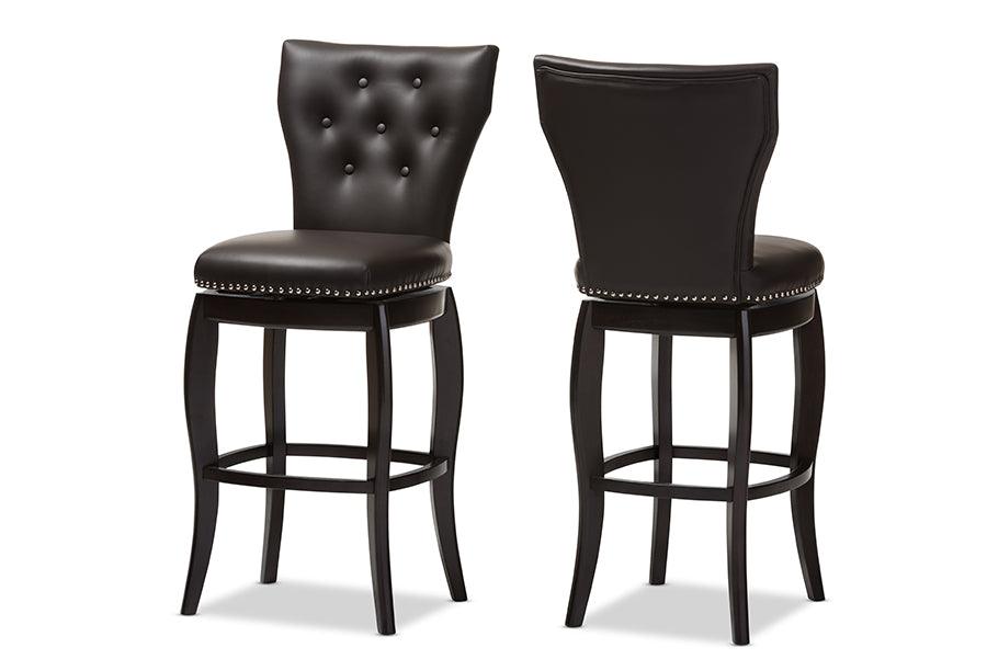Leonice Modern and Contemporary Faux Leather Upholstered Button-tufted 29-Inch 2-Piece Swivel Bar Stool Set