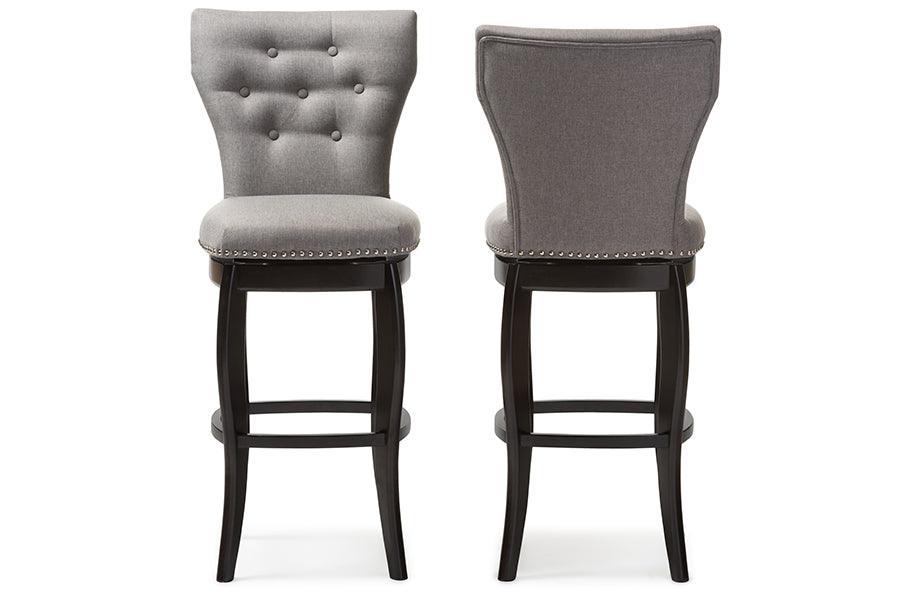 Leonice Modern and Contemporary Fabric Upholstered Button-tufted 29-Inch 2-Piece Swivel Bar Stool Set