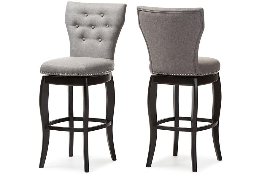 Leonice Modern and Contemporary Fabric Upholstered Button-tufted 29-Inch 2-Piece Swivel Bar Stool Set