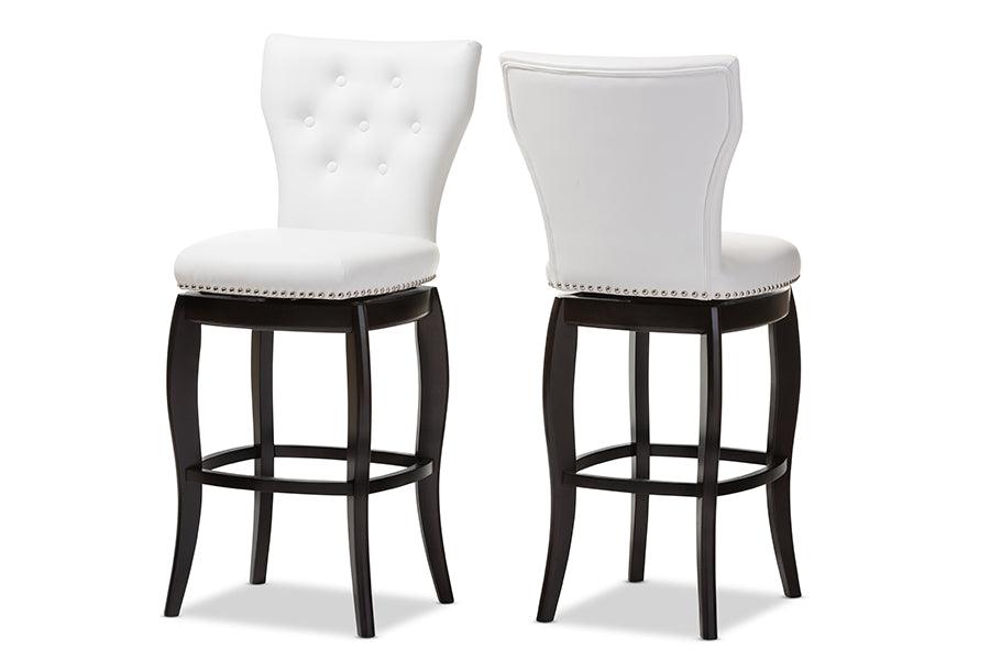 Leonice Modern and Contemporary Faux Leather Upholstered Button-tufted 29-Inch 2-Piece Swivel Bar Stool Set