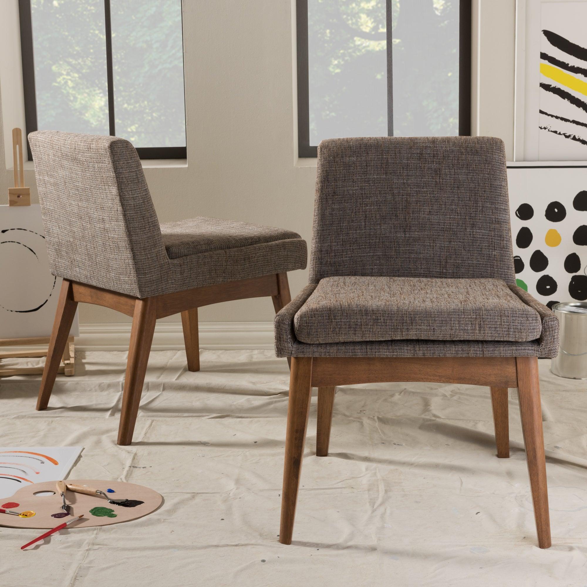Nexus Mid-Century Modern Wood Finishing and Gravel Fabric Upholstered Dining Side Chair (Set of 2)