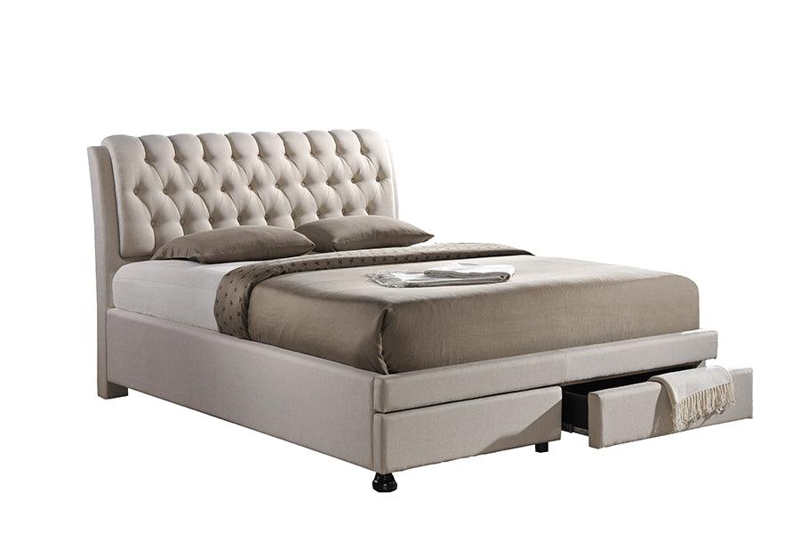 Ainge Contemporary Button-Tufted Light Fabric Upholstered Storage - Bed with 2-drawer